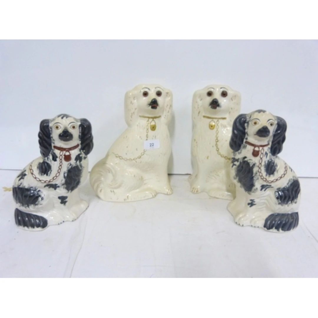 Pair of Staffordshire style fireside dogs 27cm and another p...