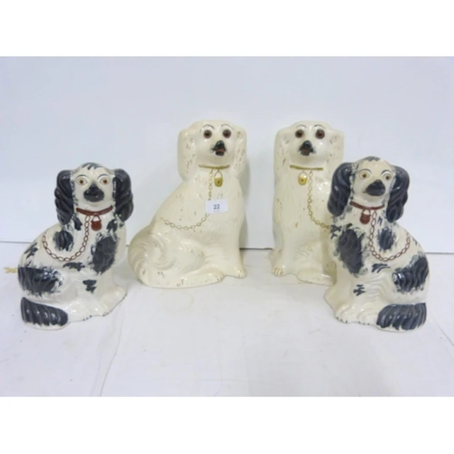 Pair of Staffordshire style fireside dogs 27cm and another p...