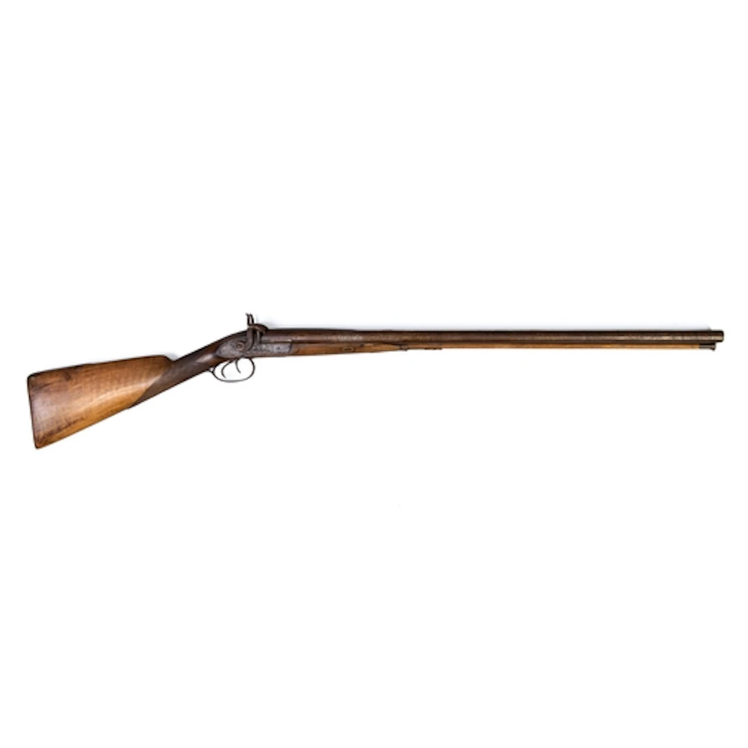 A 16-BORE PERCUSSION DOUBLE-BARRELLED SPORTING GUN SIGNED FO...