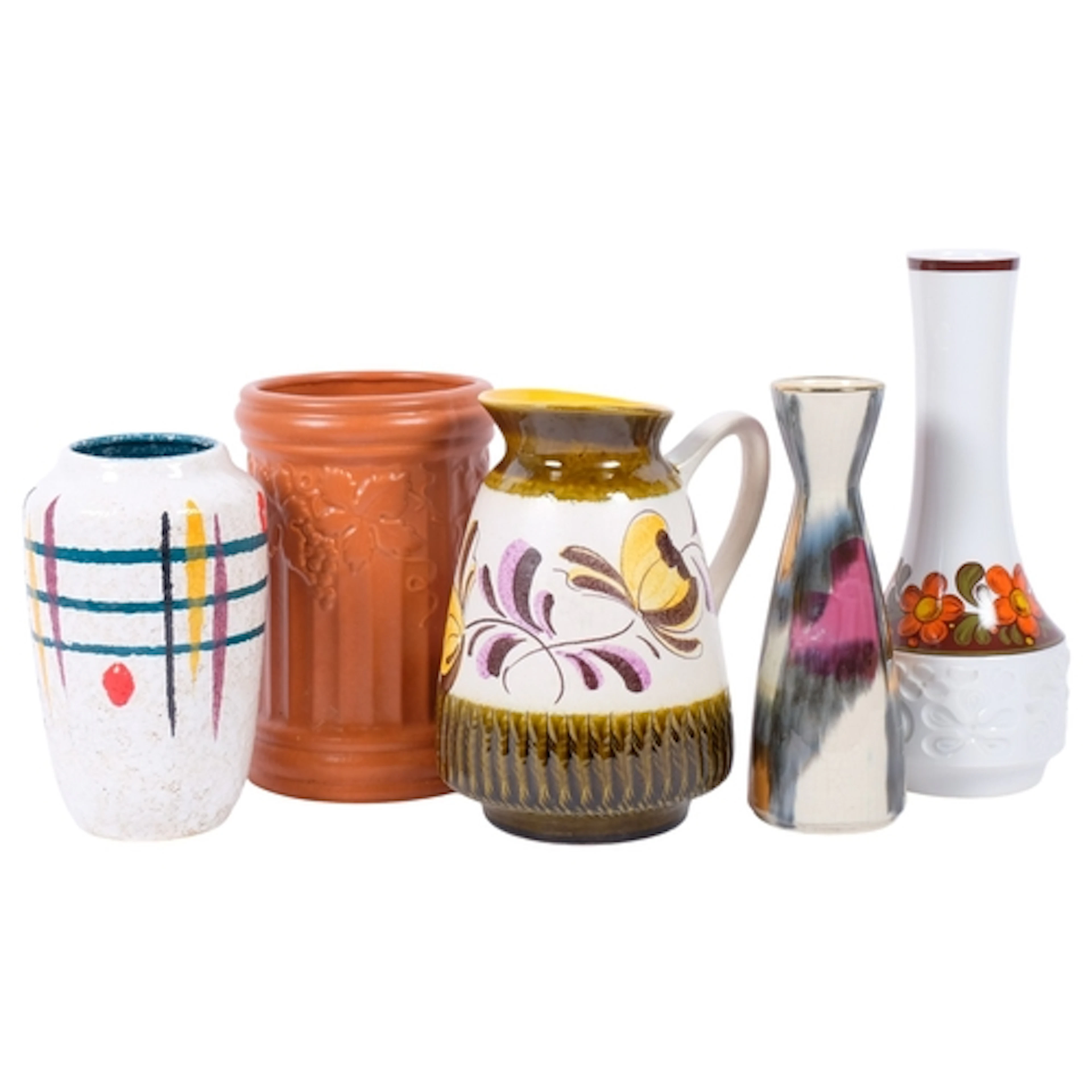 A group of West German and German pottery jugs and a vase, t...