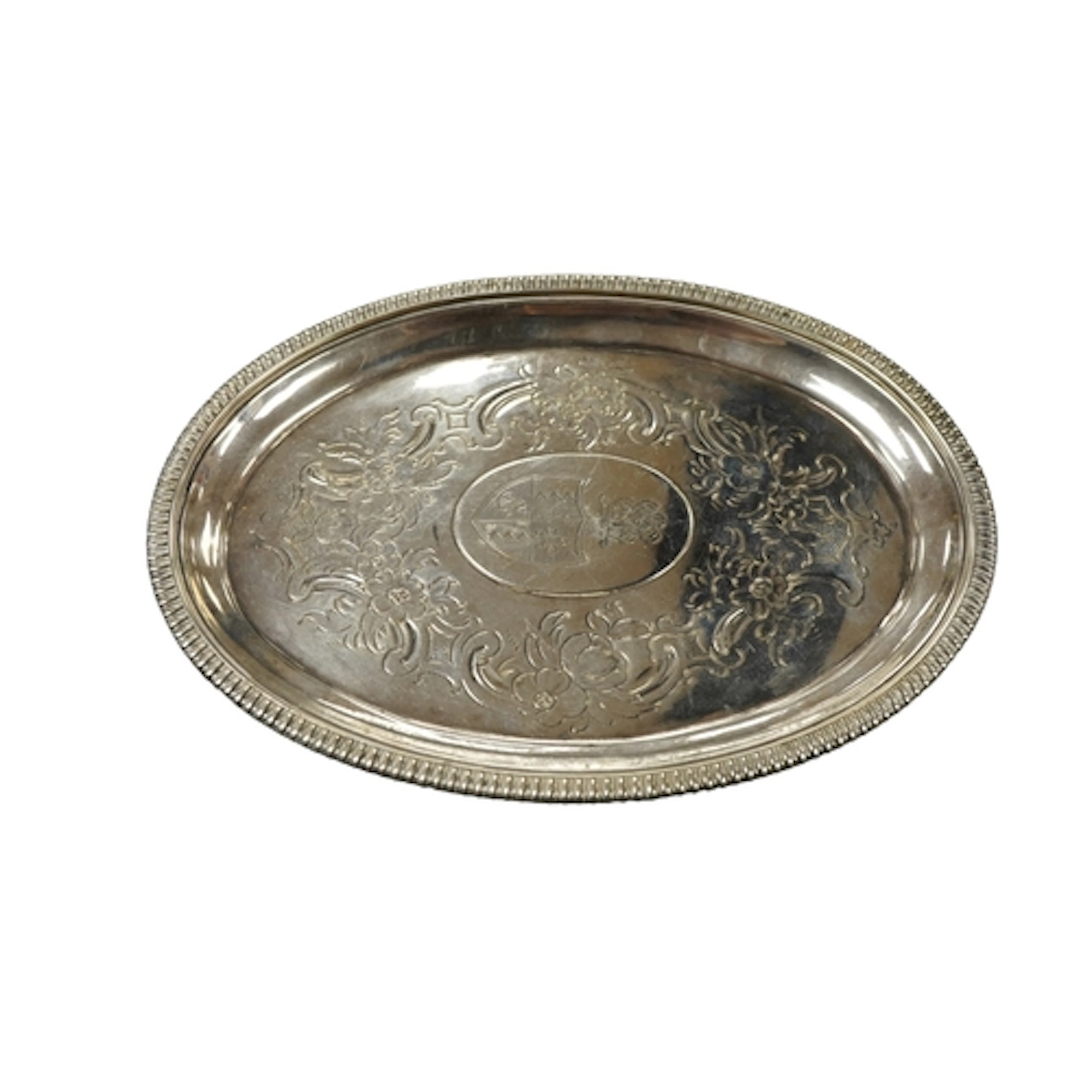 A George III silver mounted wooden oval teapot stand, by Joh...