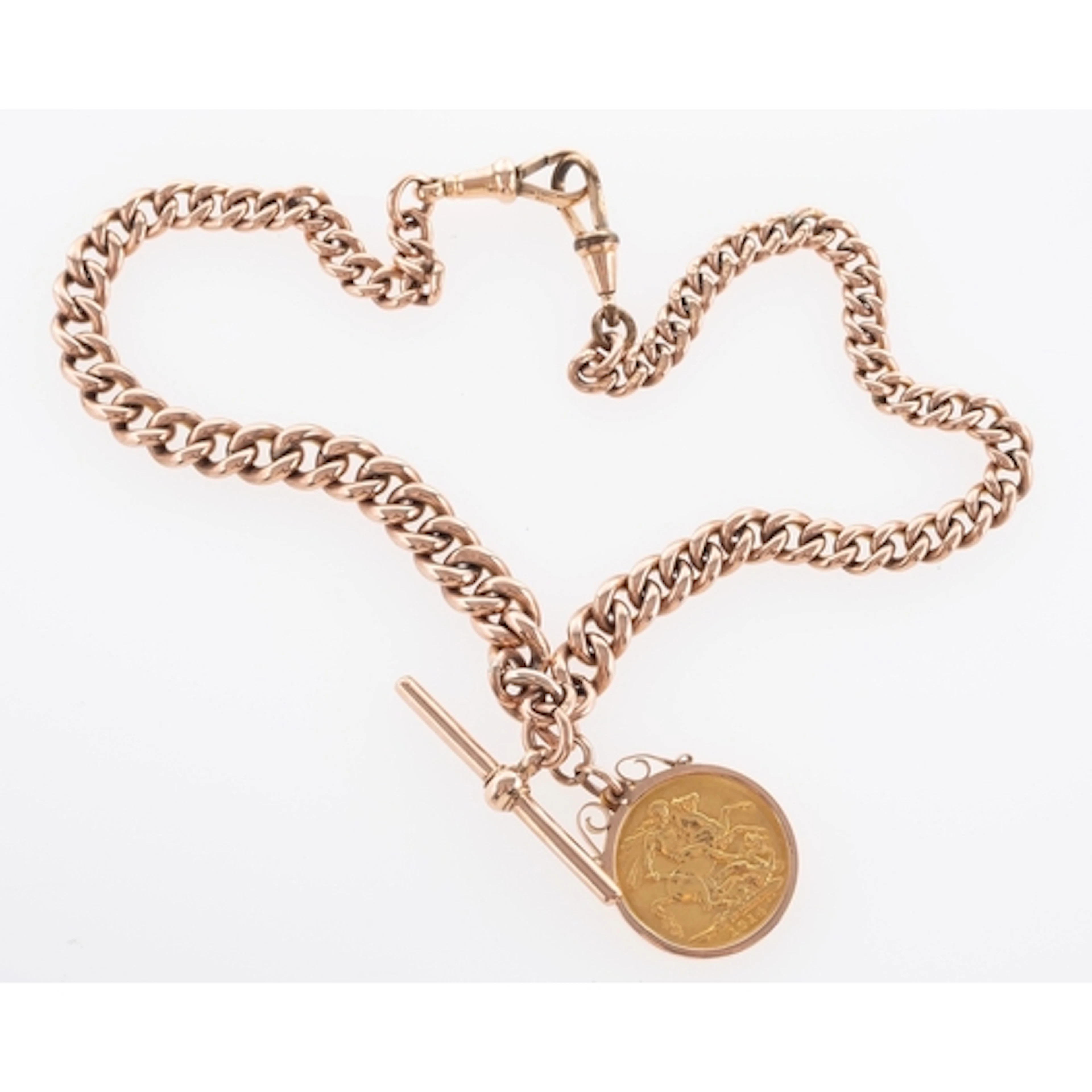 A 9ct. gold curb link watch chain, each link marked ''375'' ...