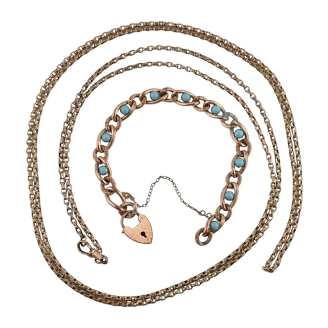 Early 20th century chain and bracelet. To include yellow met...