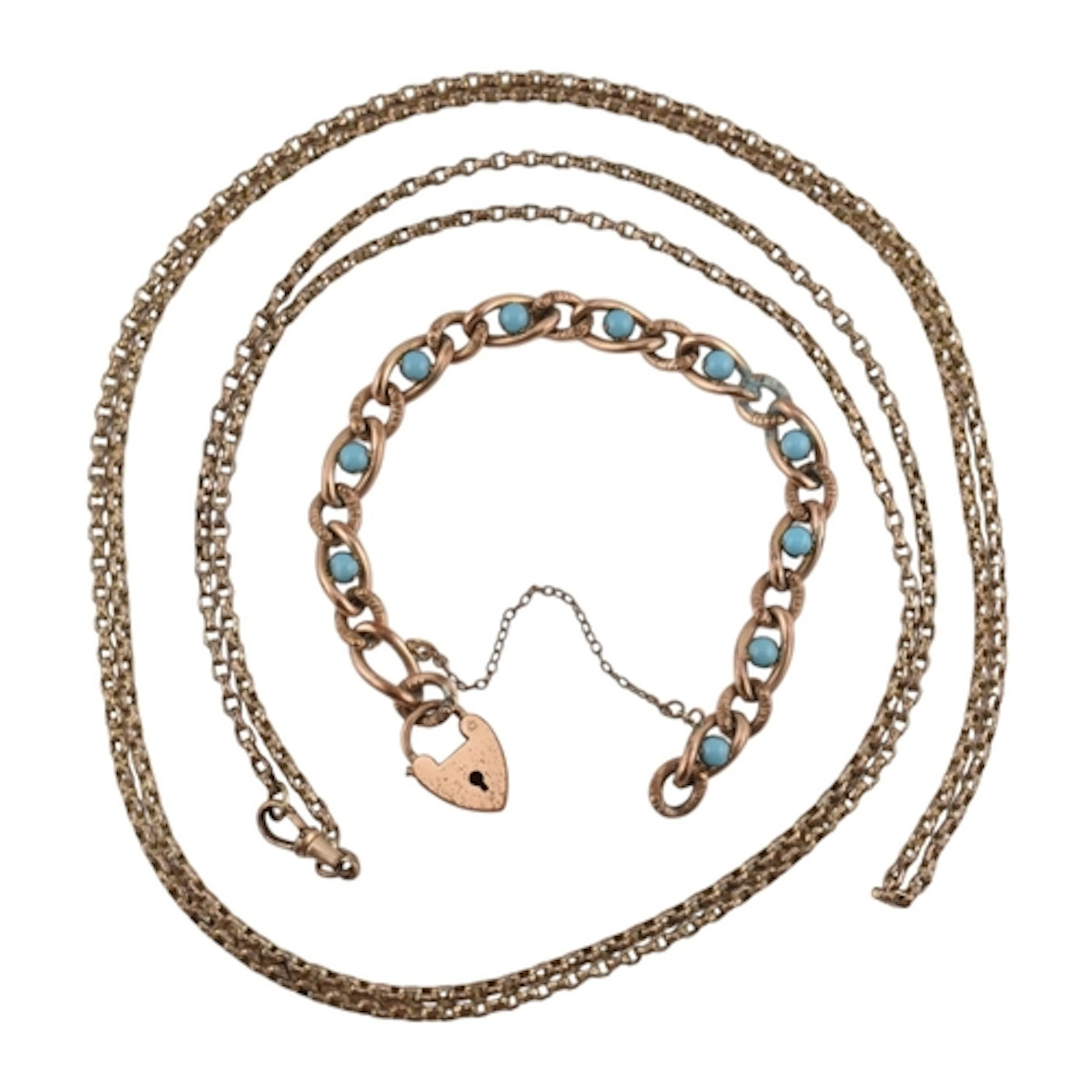 Early 20th century chain and bracelet. To include yellow met...