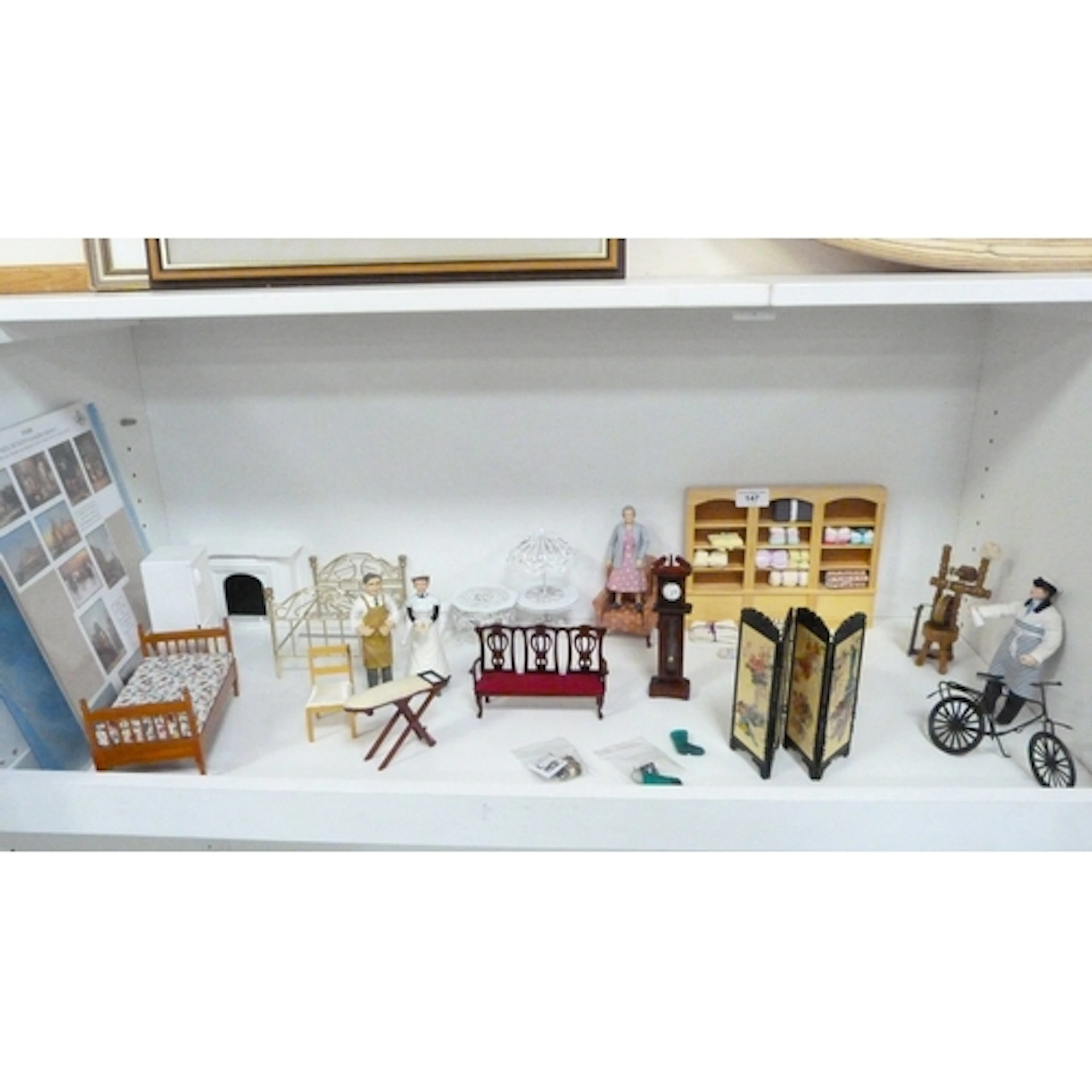 Assorted doll's house furniture and figures to include patio...