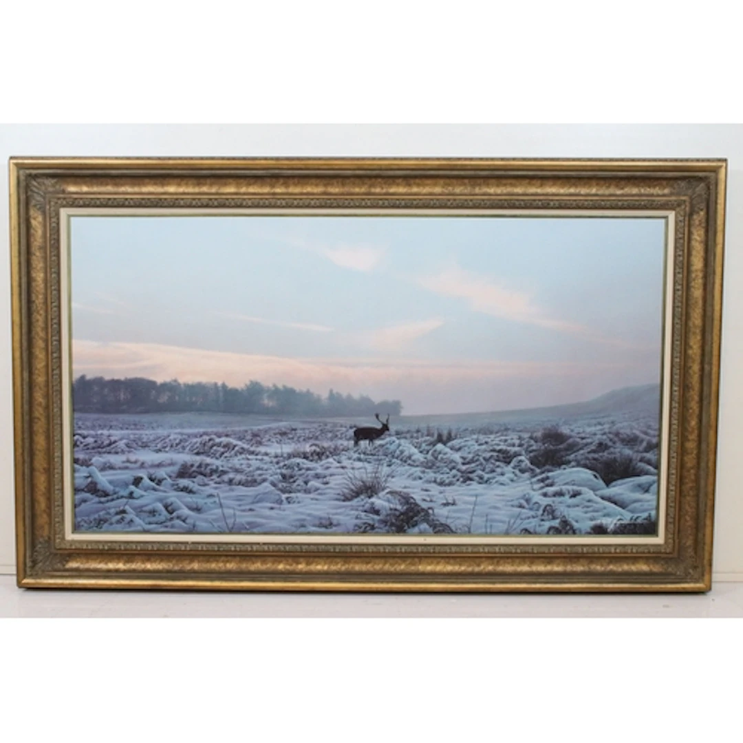 Paul James (British, b.1961), stag in a winter landscape, oi...