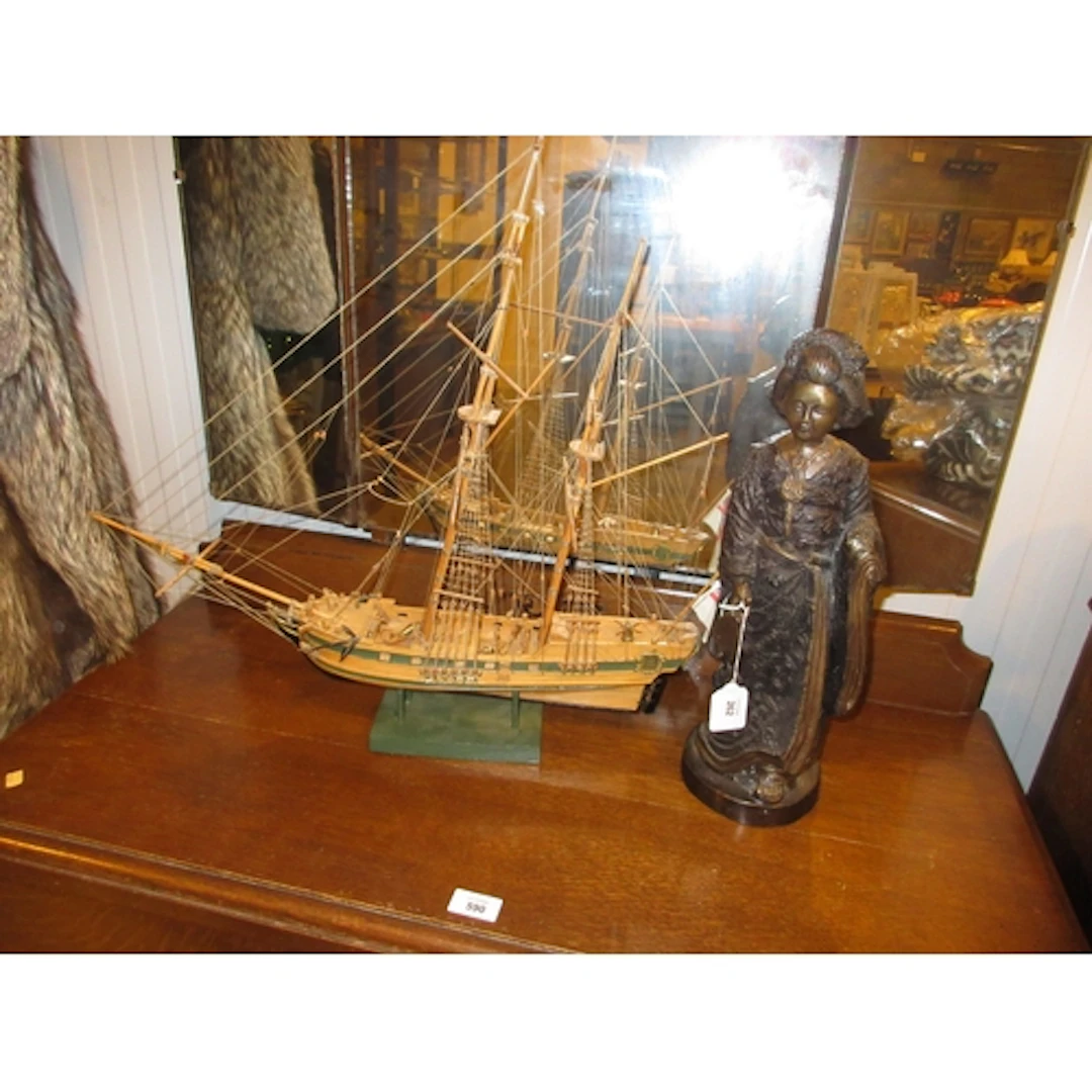 Patinated Bronze Figure of a Geisha, 41cm, and a Model of a ...