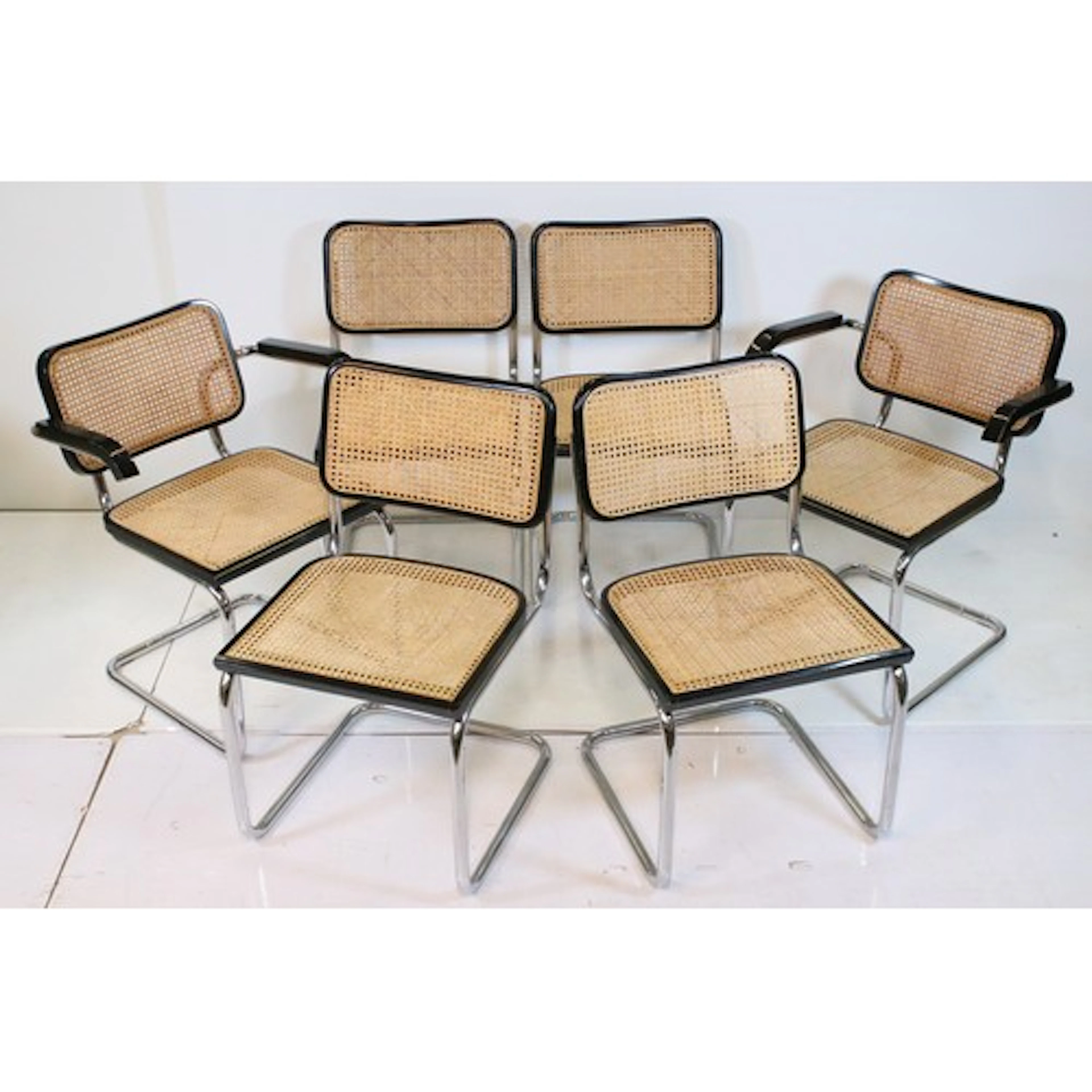 Set of six Marcel Breuer cantilever chairs, comprising two c...