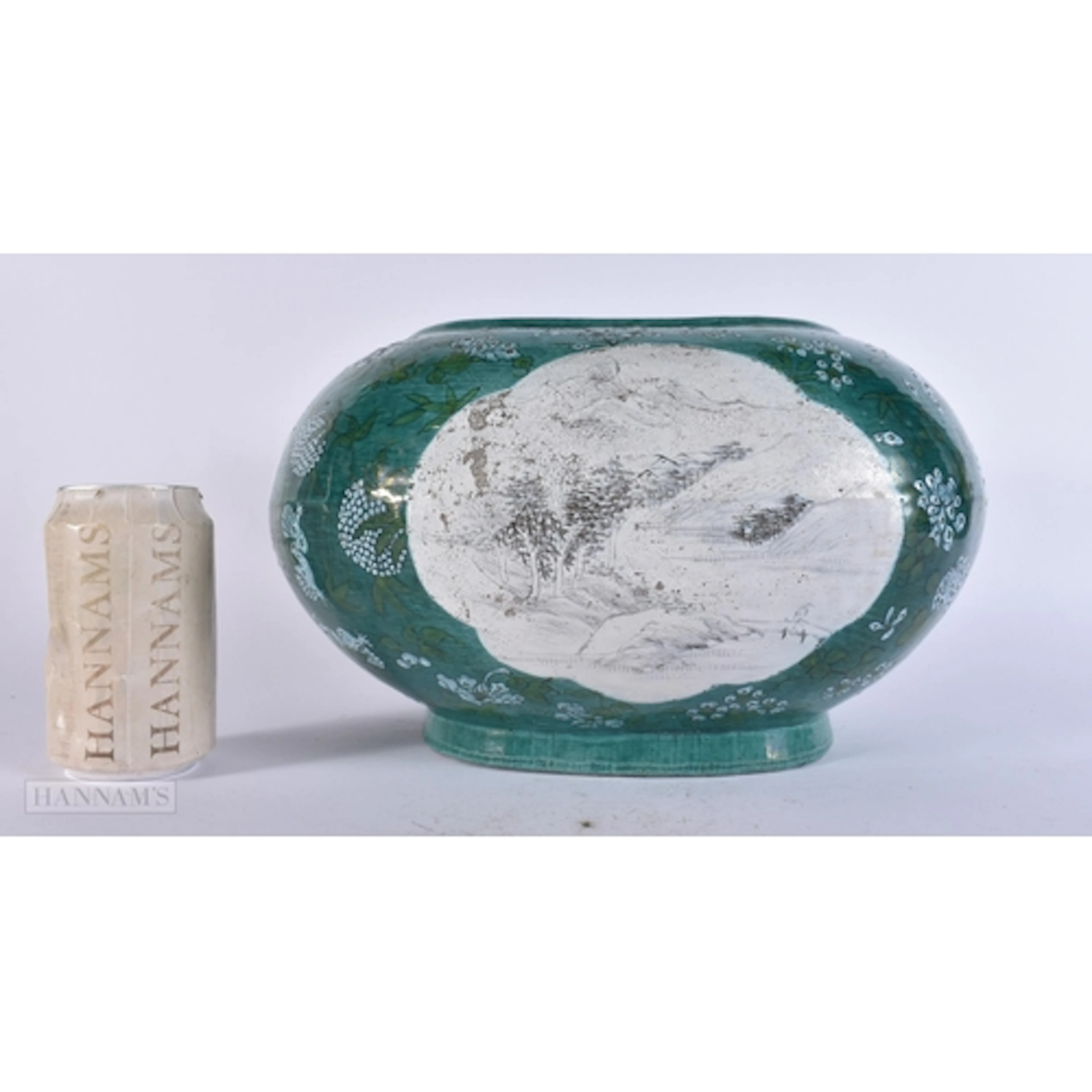 A RARE CHINESE QING DYNASTY GREEN AND EN GRISAILLE ENAMELLED...