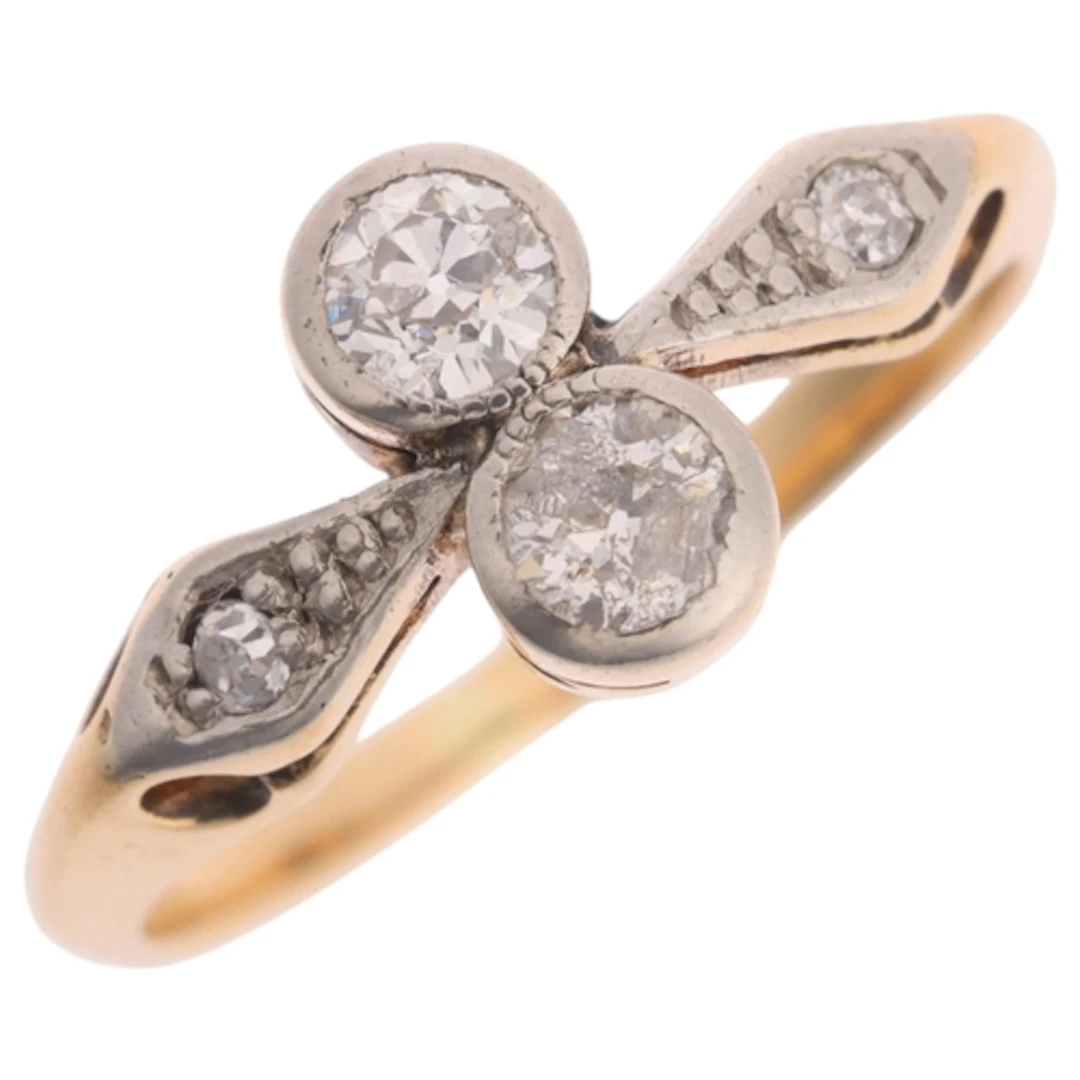 An 18ct gold two stone diamond 'Toi-Et-Moi' ring, platinum-t...