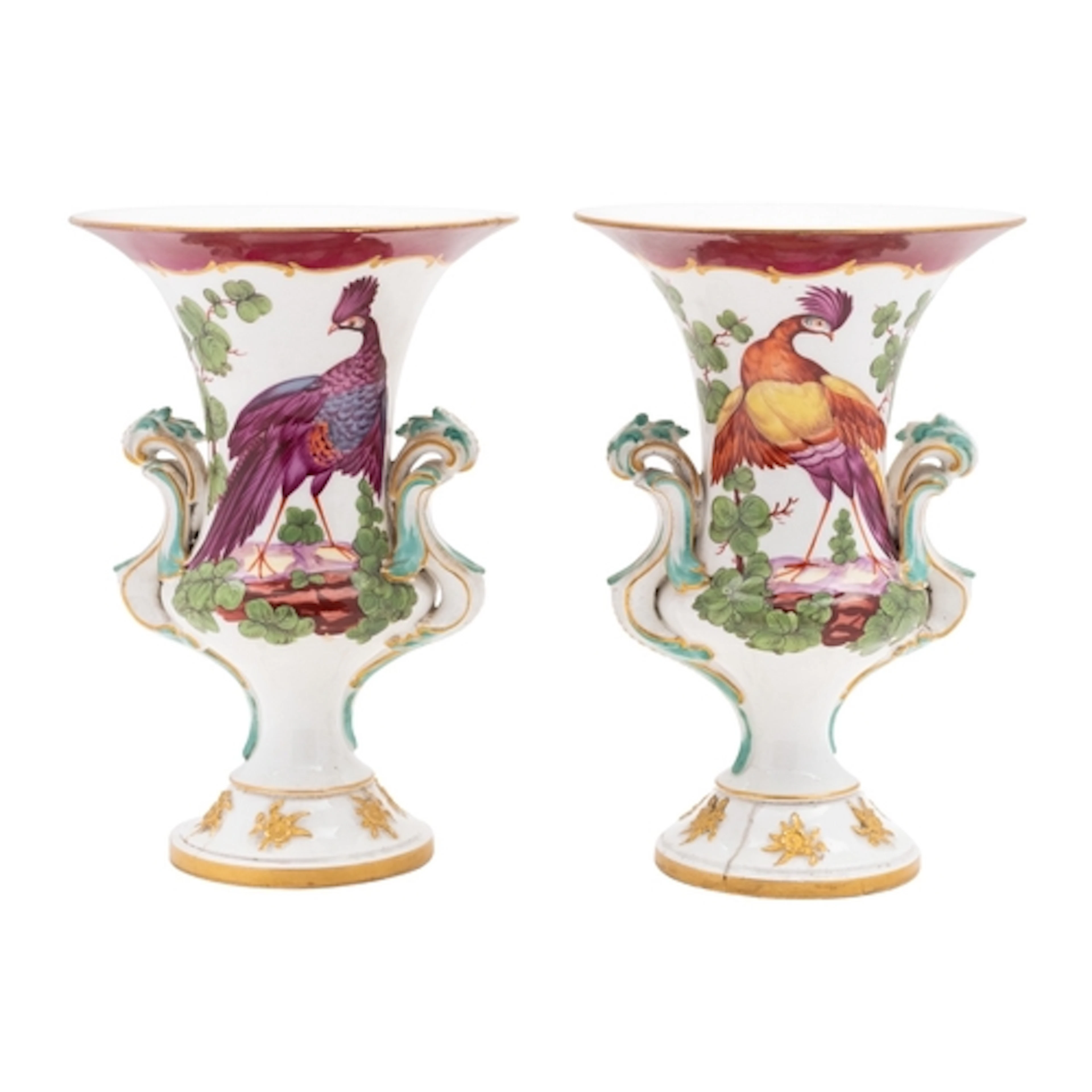 A pair of mid 19th century English porcelain vases in Chelse...
