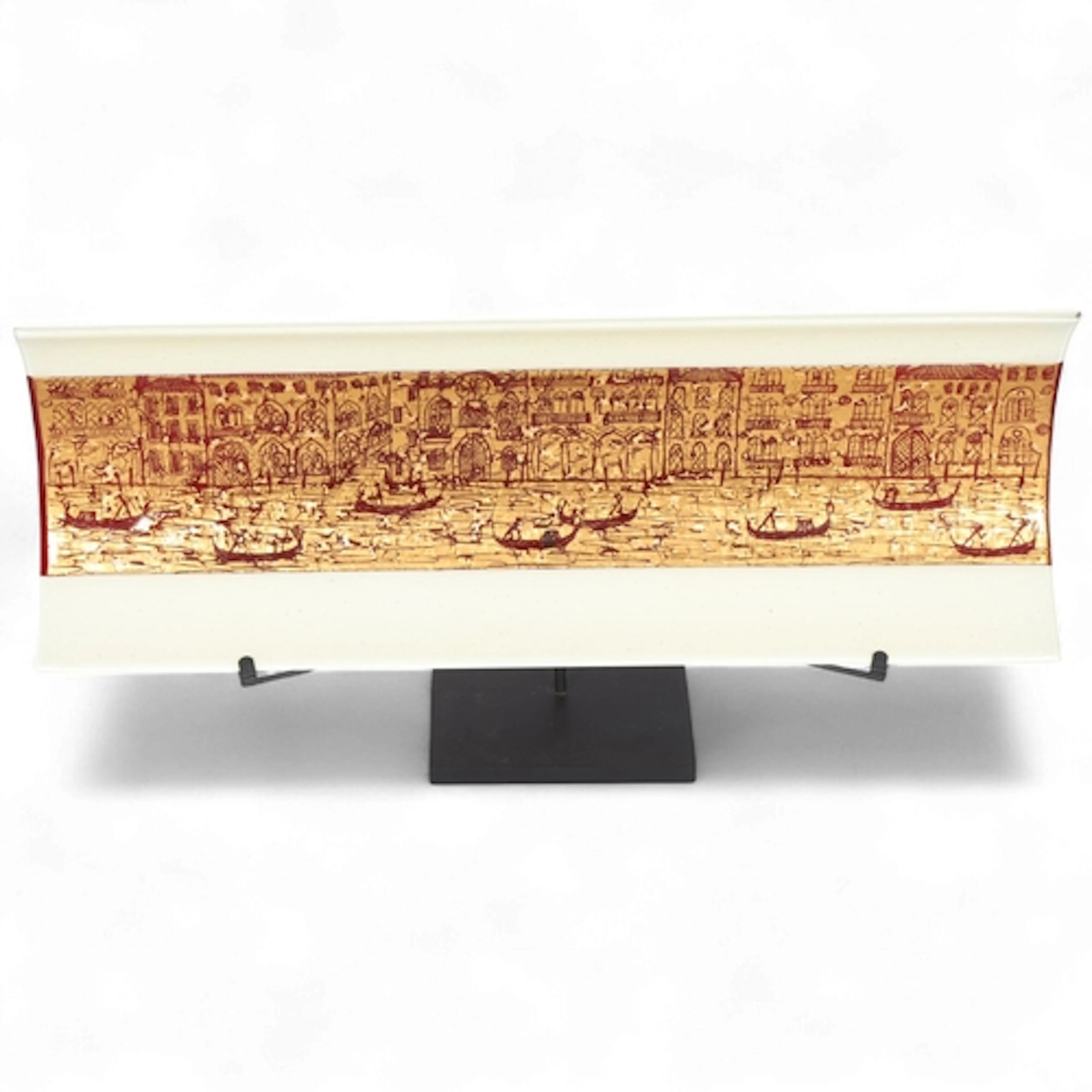 A unique Murano glass curved panel depicting Venice canal sc...