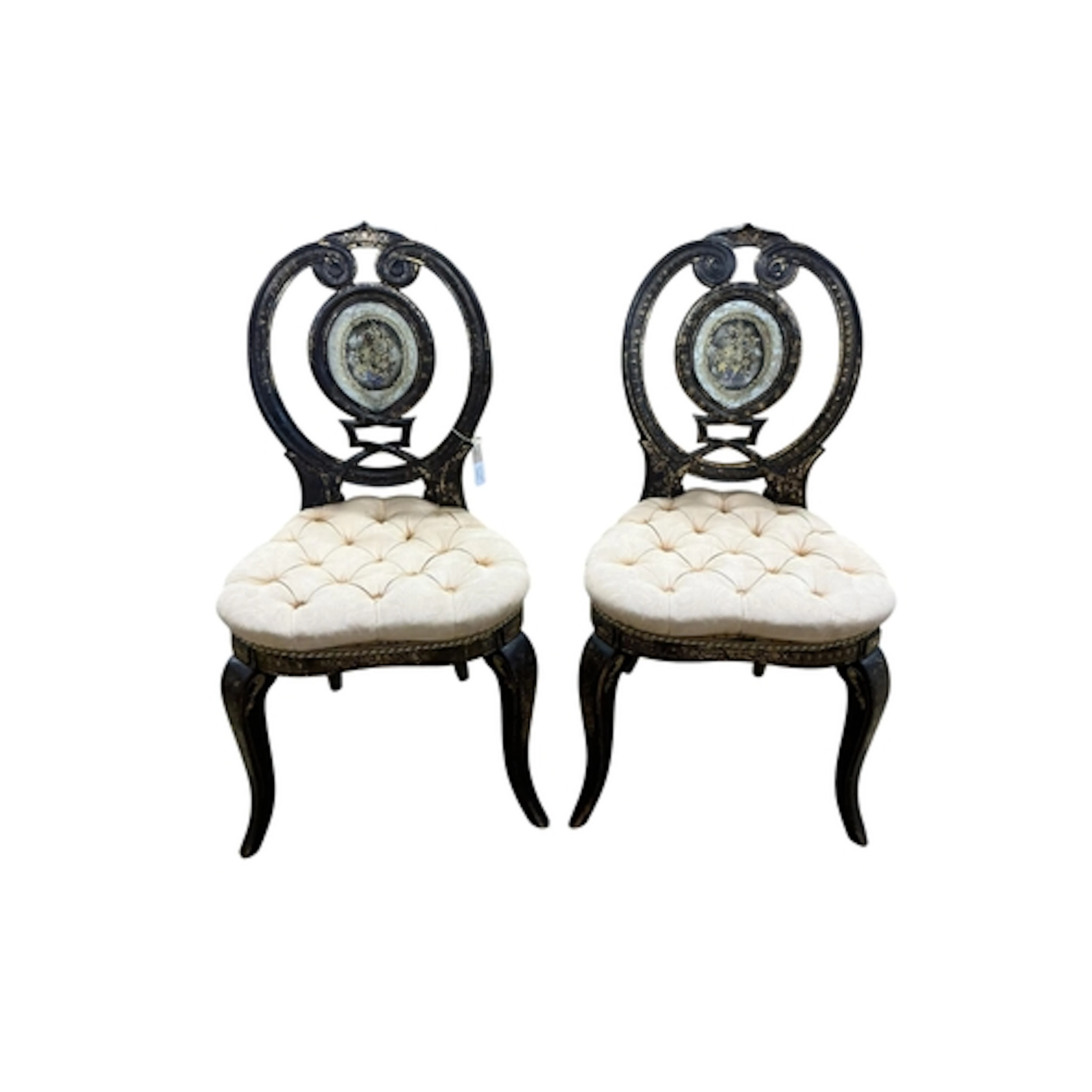 A pair of mid 19th century papier maché and ebonised wood si...