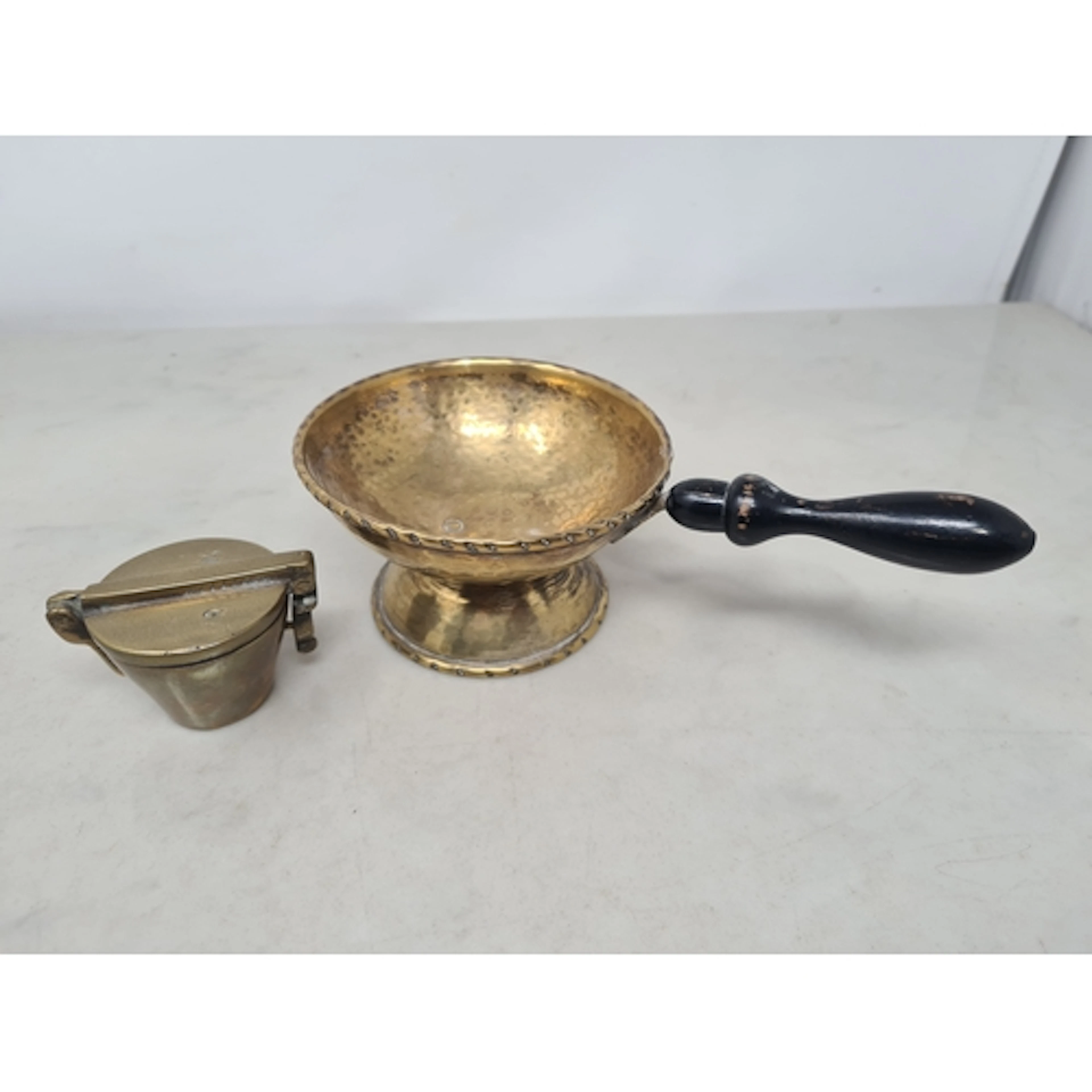 A Set of antique brass graduated Troy Weights, and a small b...