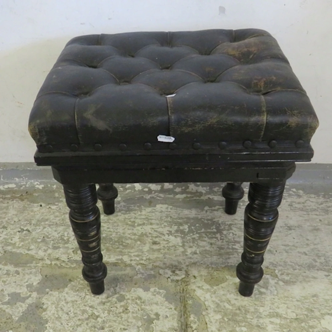 Victorian Leather Upholstered Piano Stool, deep buttoned, tu...