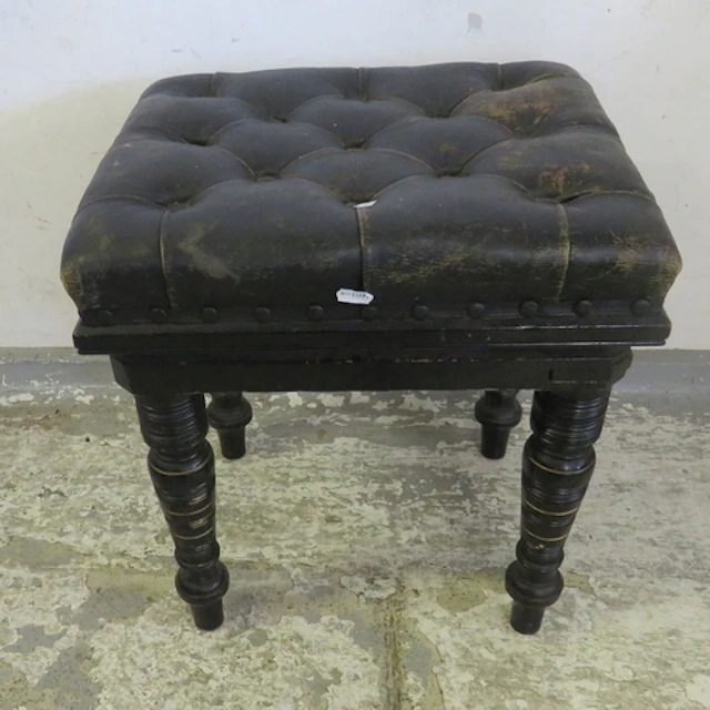 Victorian Leather Upholstered Piano Stool, deep buttoned, tu...