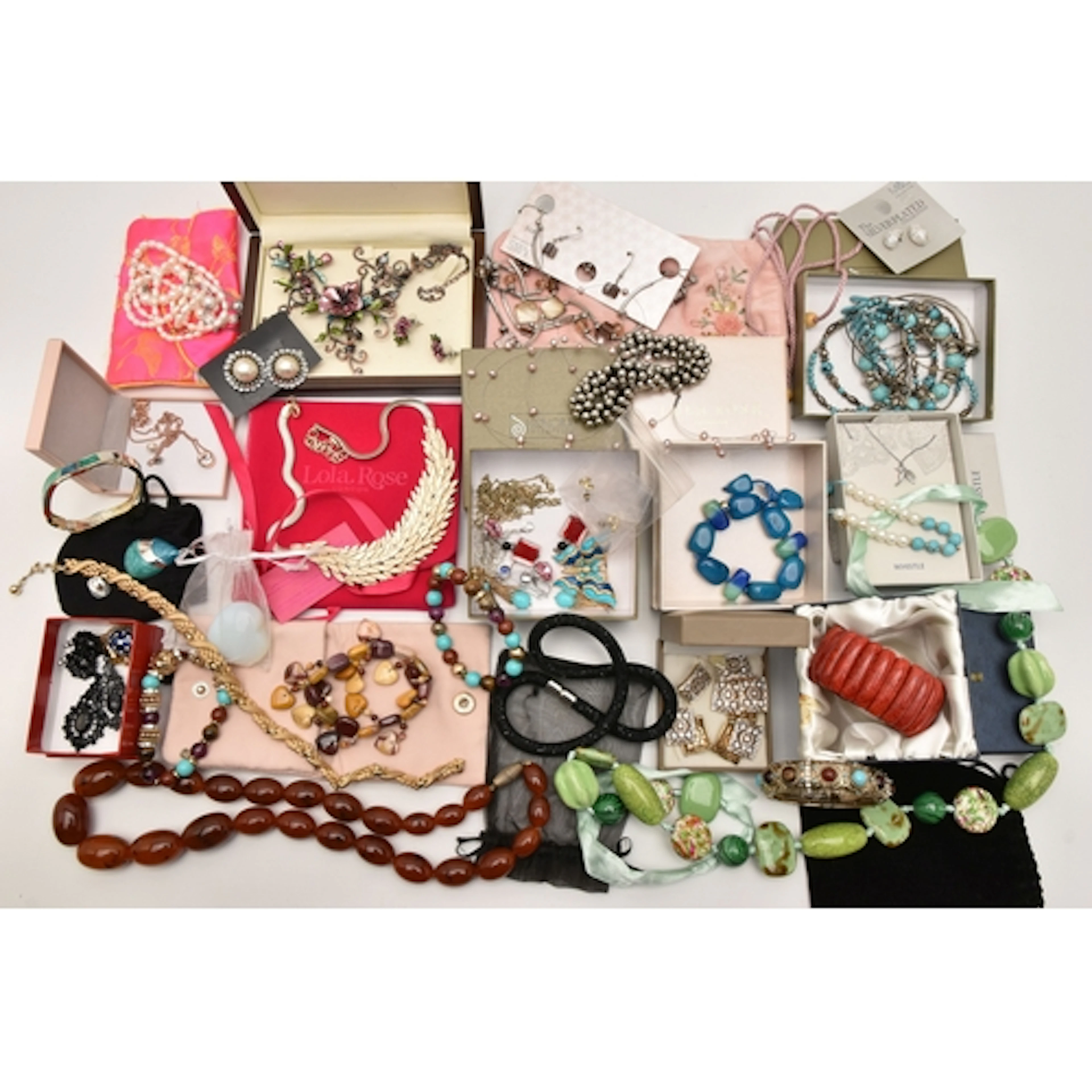 A BOX OF ASSORTED BRANDED COSTUME JEWELLERY, to include a se...