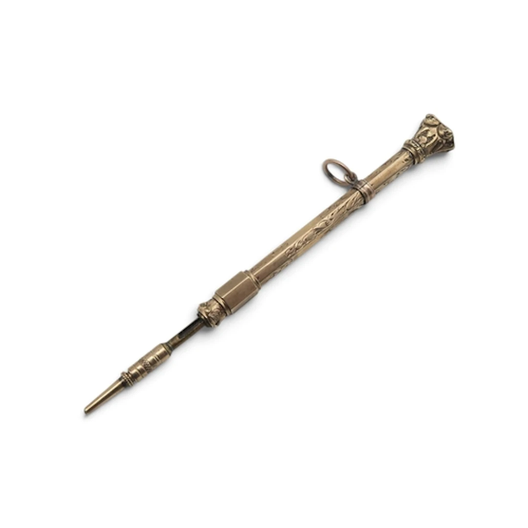 A late-19th century yellow metal retractable propelling penc...