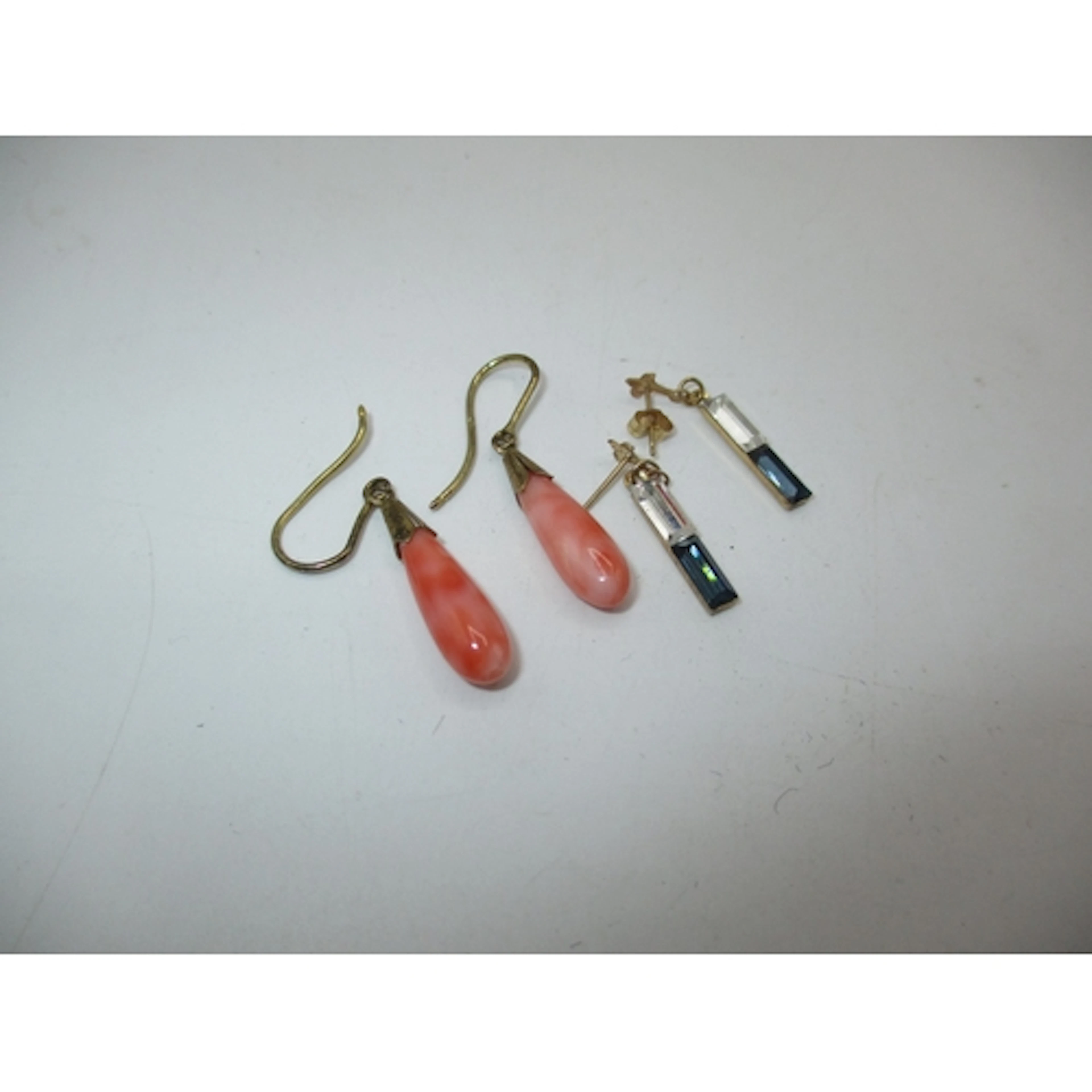 Pair of Coral Ear Drops and a Pair of 9ct Gold Gem Set Ear D...