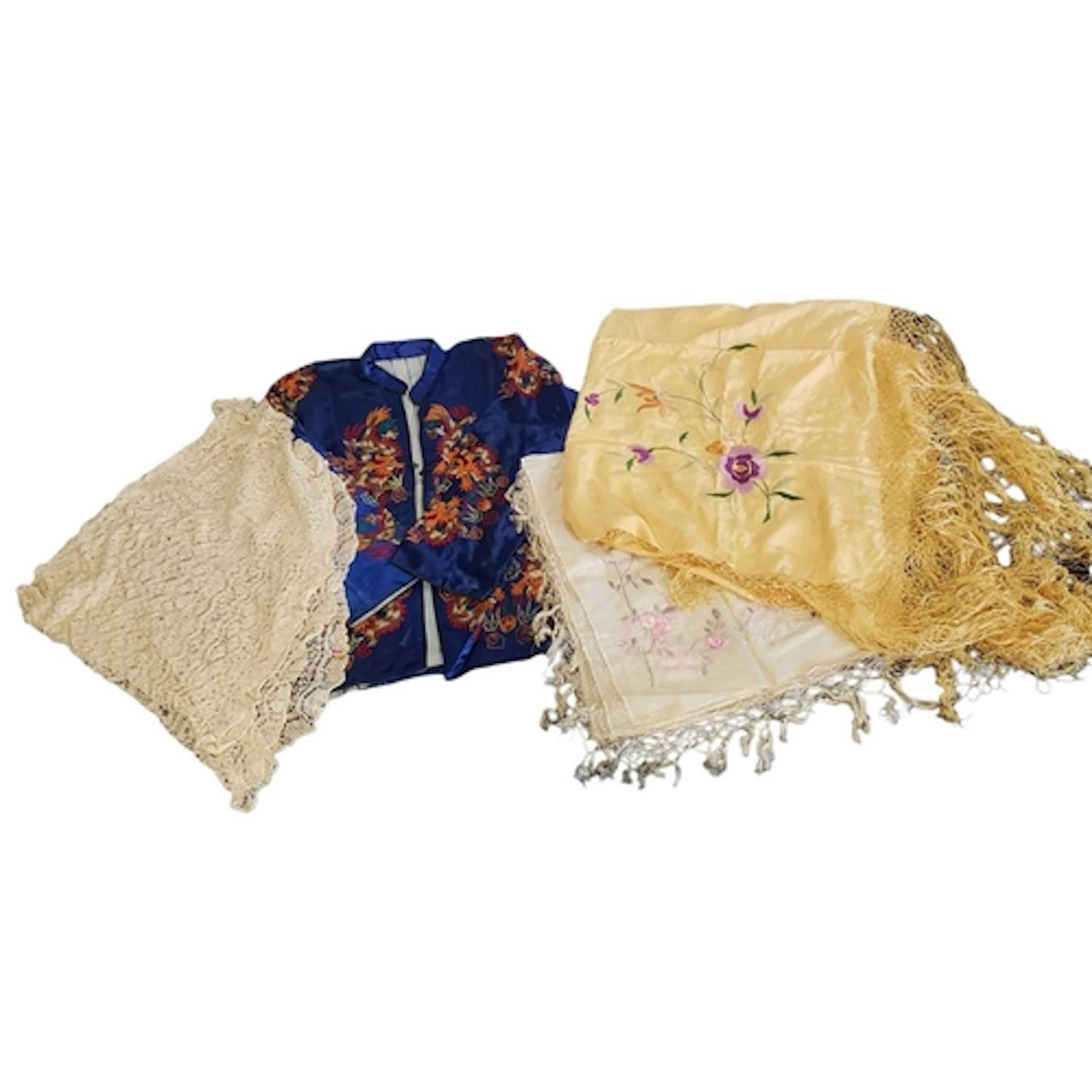 20th century vintage Chinese silk piano shawls, a Chinese dr...