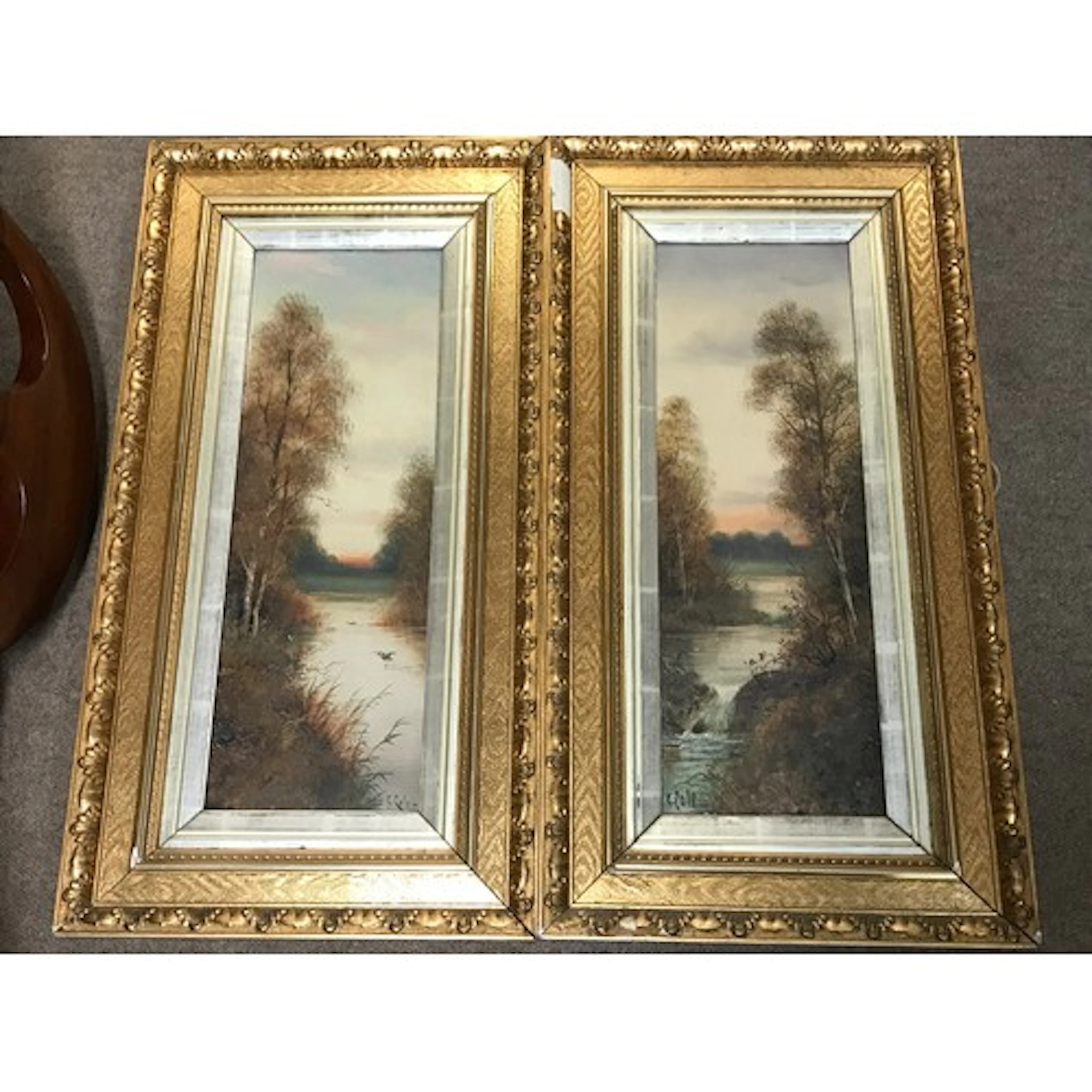 A pair of gilt framed oil painting rural views, signed G.Col...