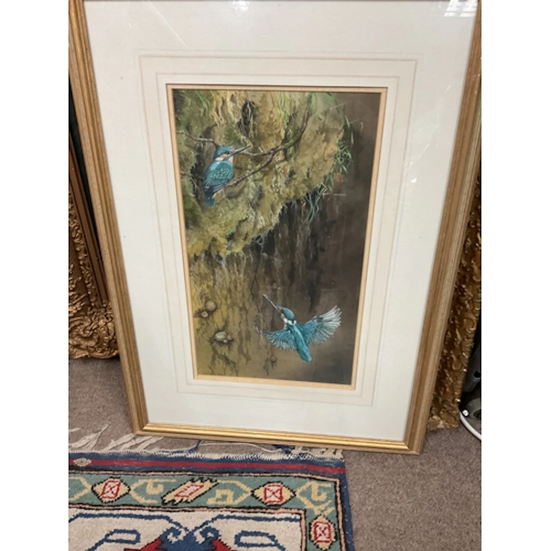 Jennifer A Bell signed watercolour of two Kingfishers with n...