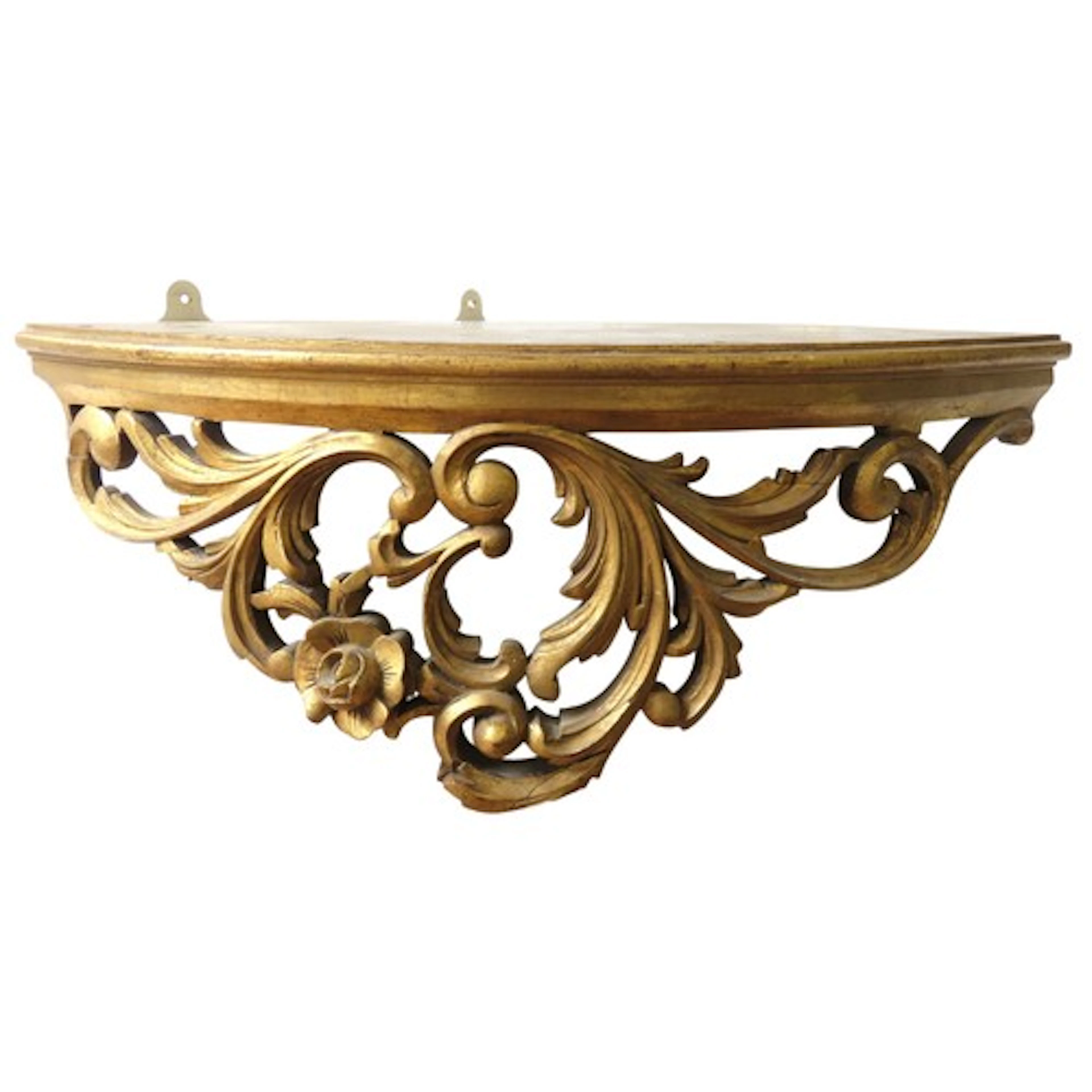 A CARVED GILT WOOD CORNER WALL SHELF EARLY 20TH CENTURY with...