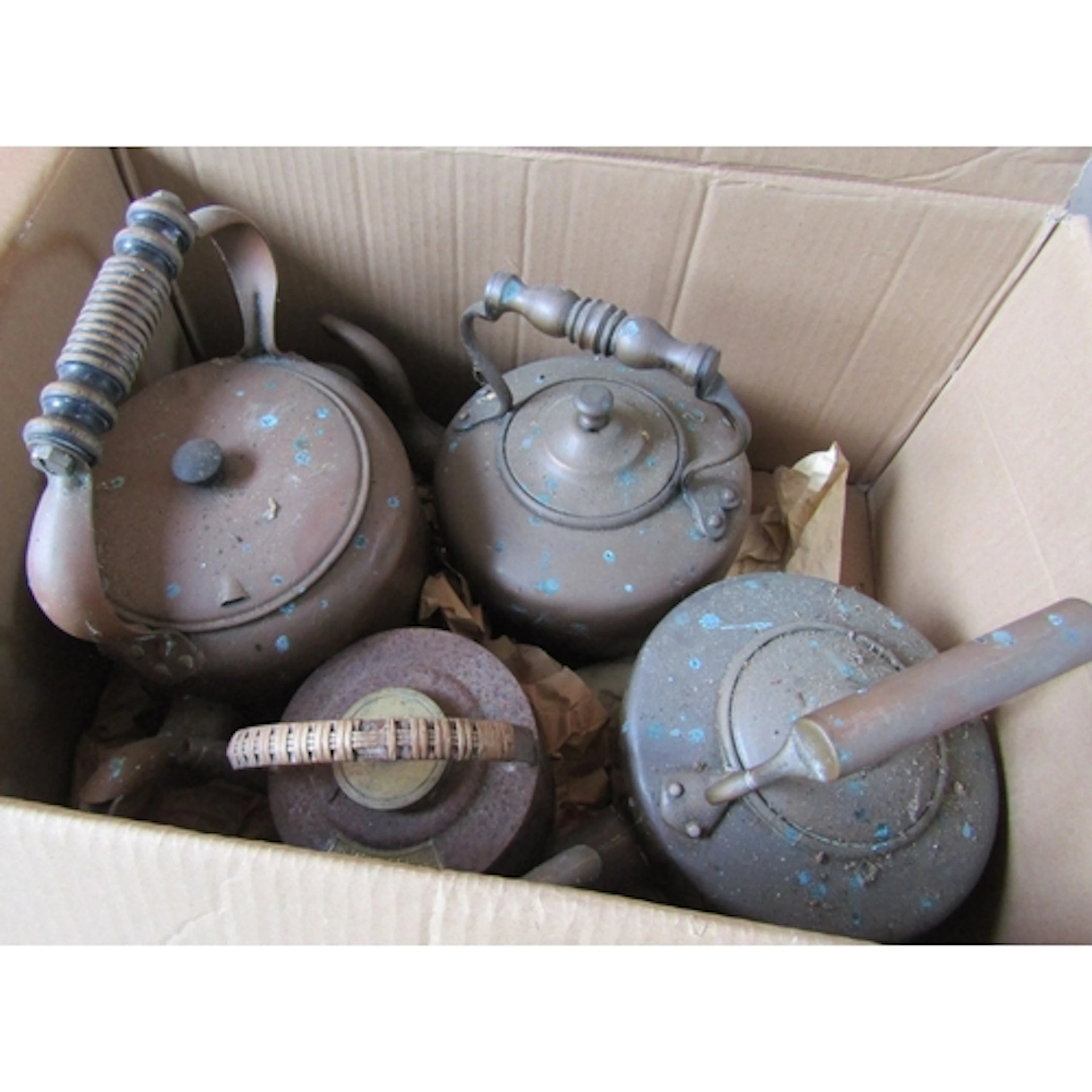 Collection of Old Copper and Brass Kettles Quantity as Photo...