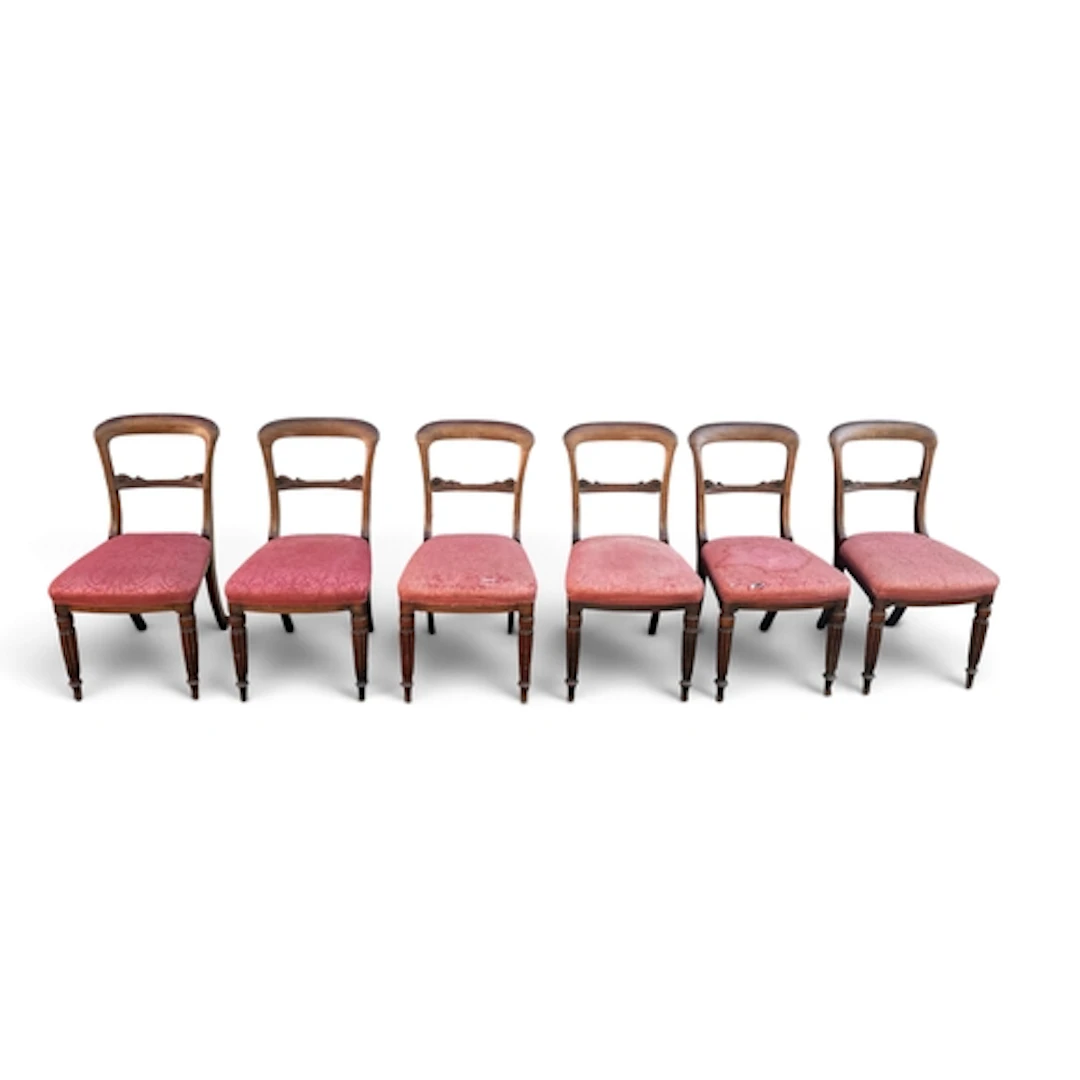 A SET OF SIX VICTORIAN MAHOGANY BALLOON BACK DINING CHAIRS 8...