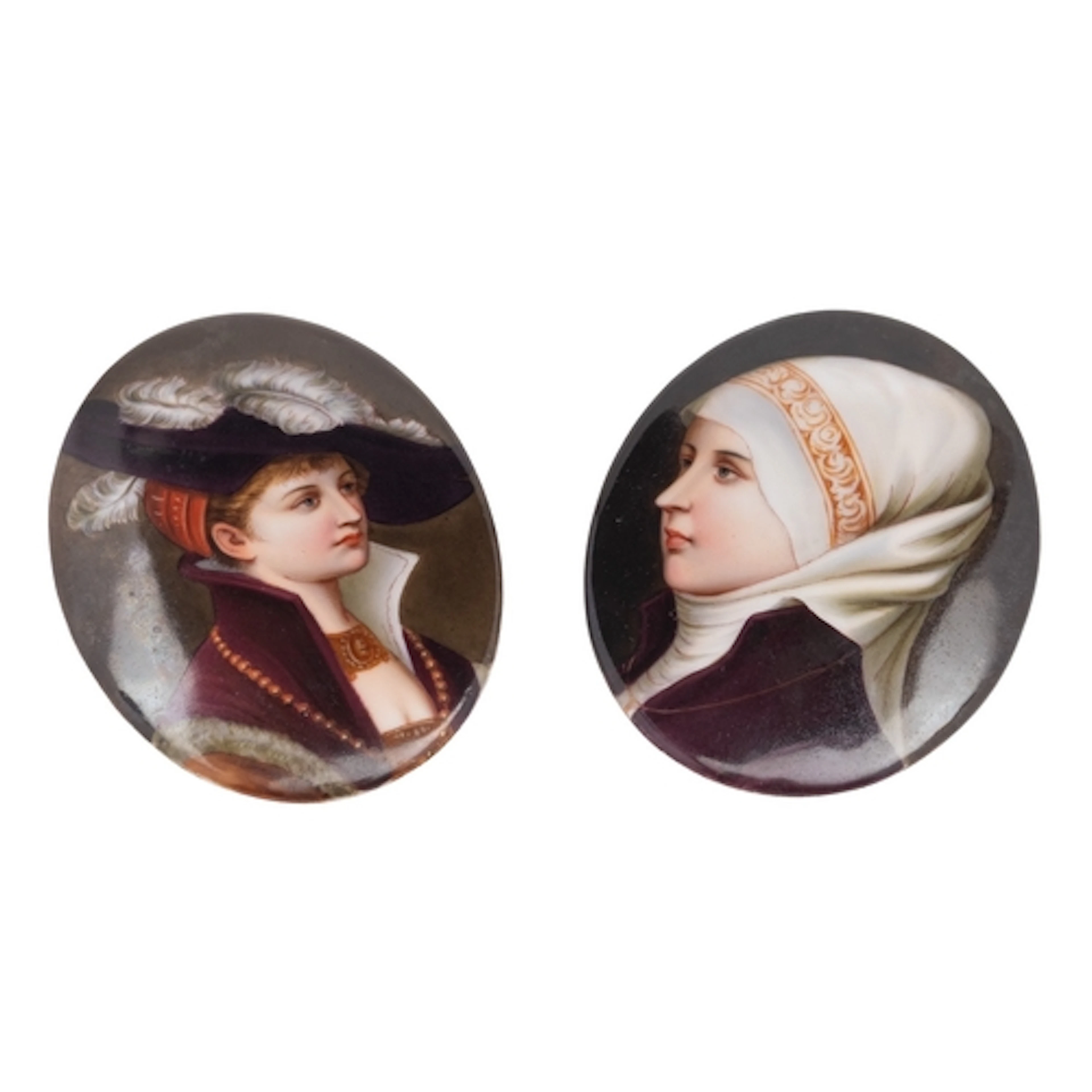 A pair of Continental porcelain oval portrait miniatures eac...