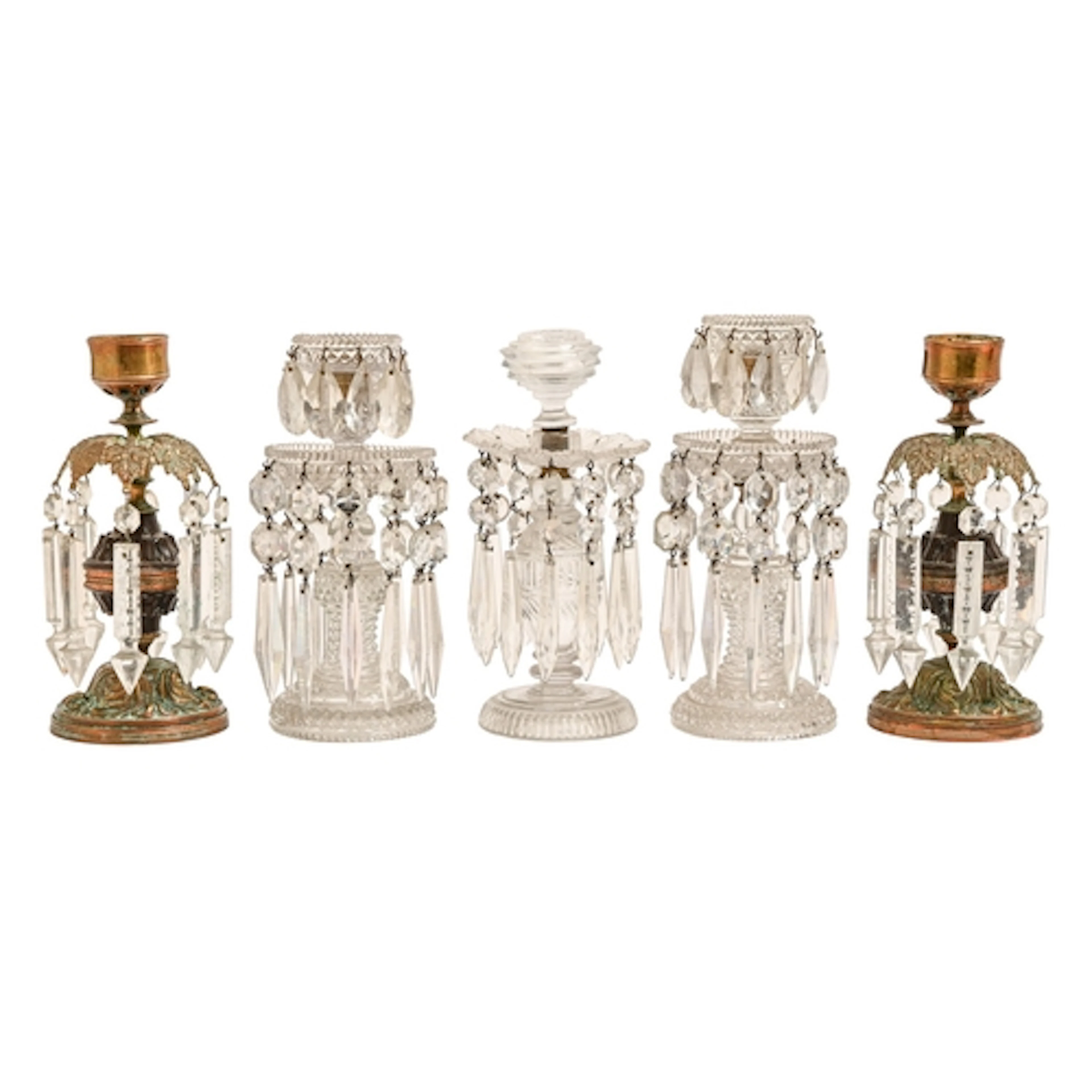 A pair of brass and bronze lustre candlesticks, late 19th c,...