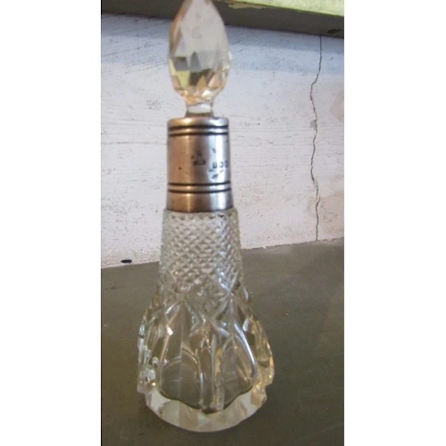 Antique Silver Mounted Cut Crystal Ladies Perfume Jar Origin...