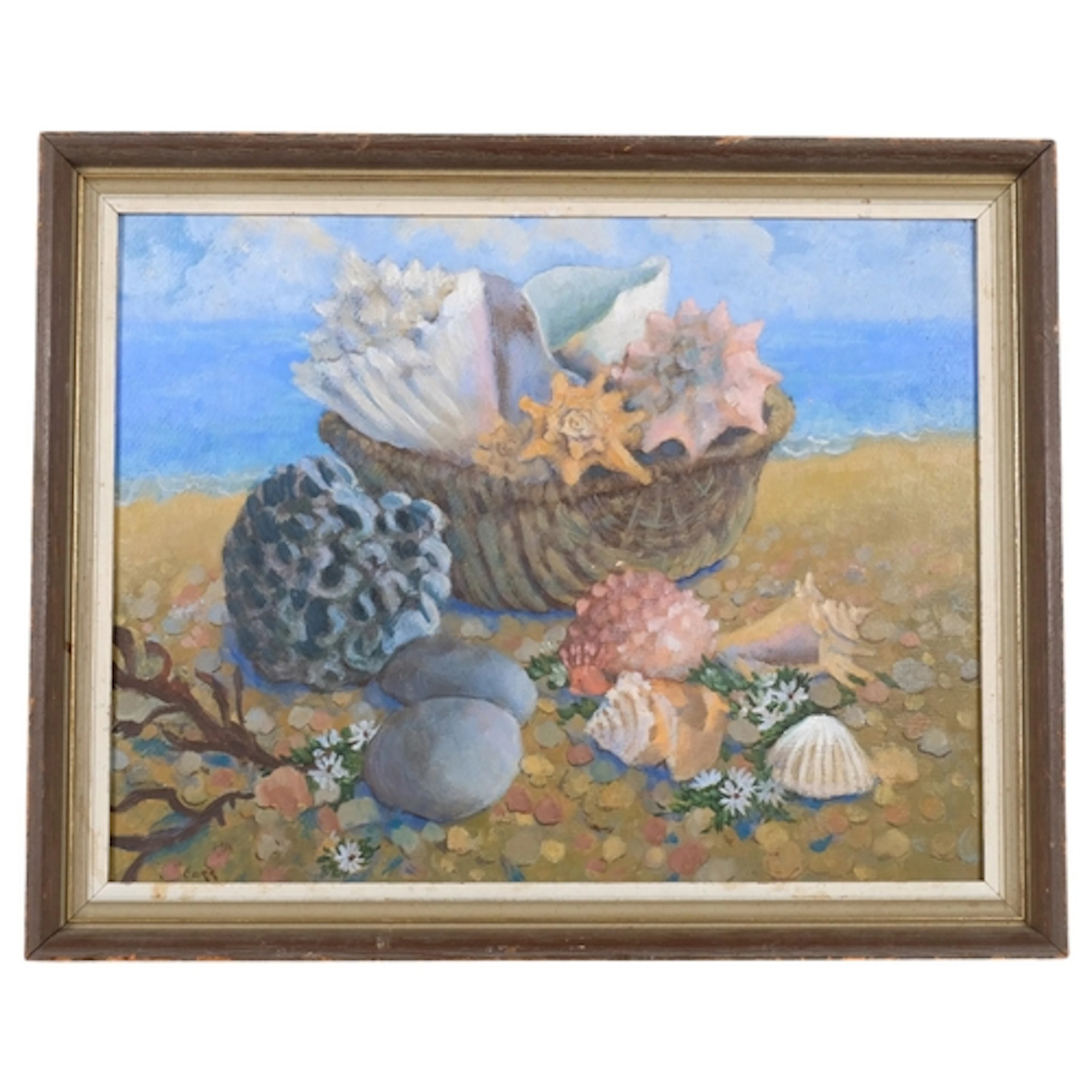 Carr, shells on the beach, oil on board, 35cm x 45cm, framed
