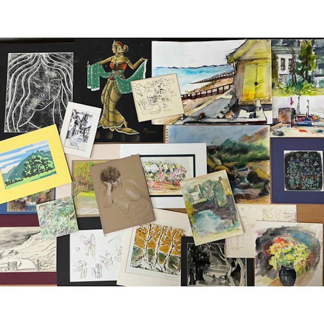 A collection of unframed artists watercolours and sketches, ...