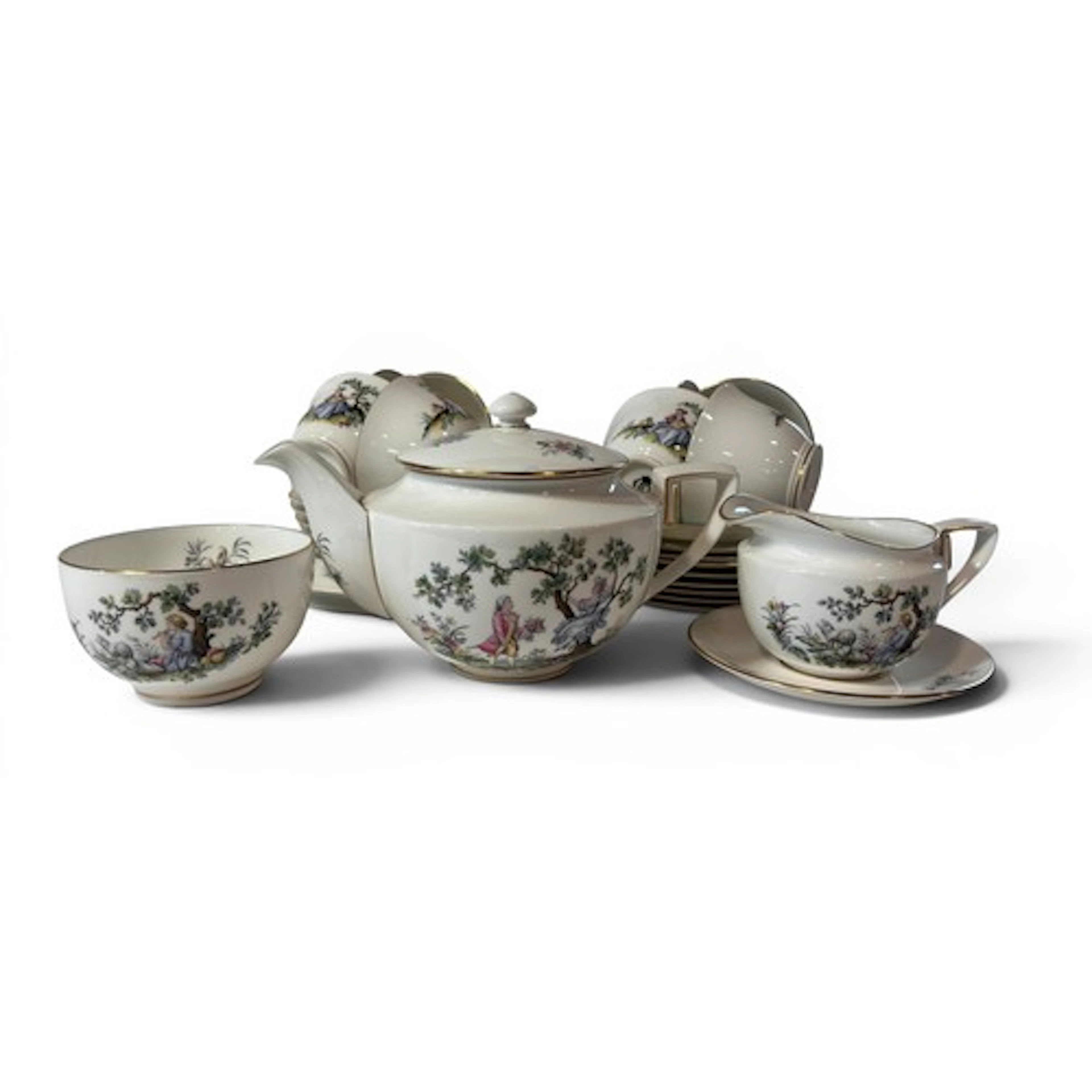 A Royal Worcester Watteau pattern tea service for eight.