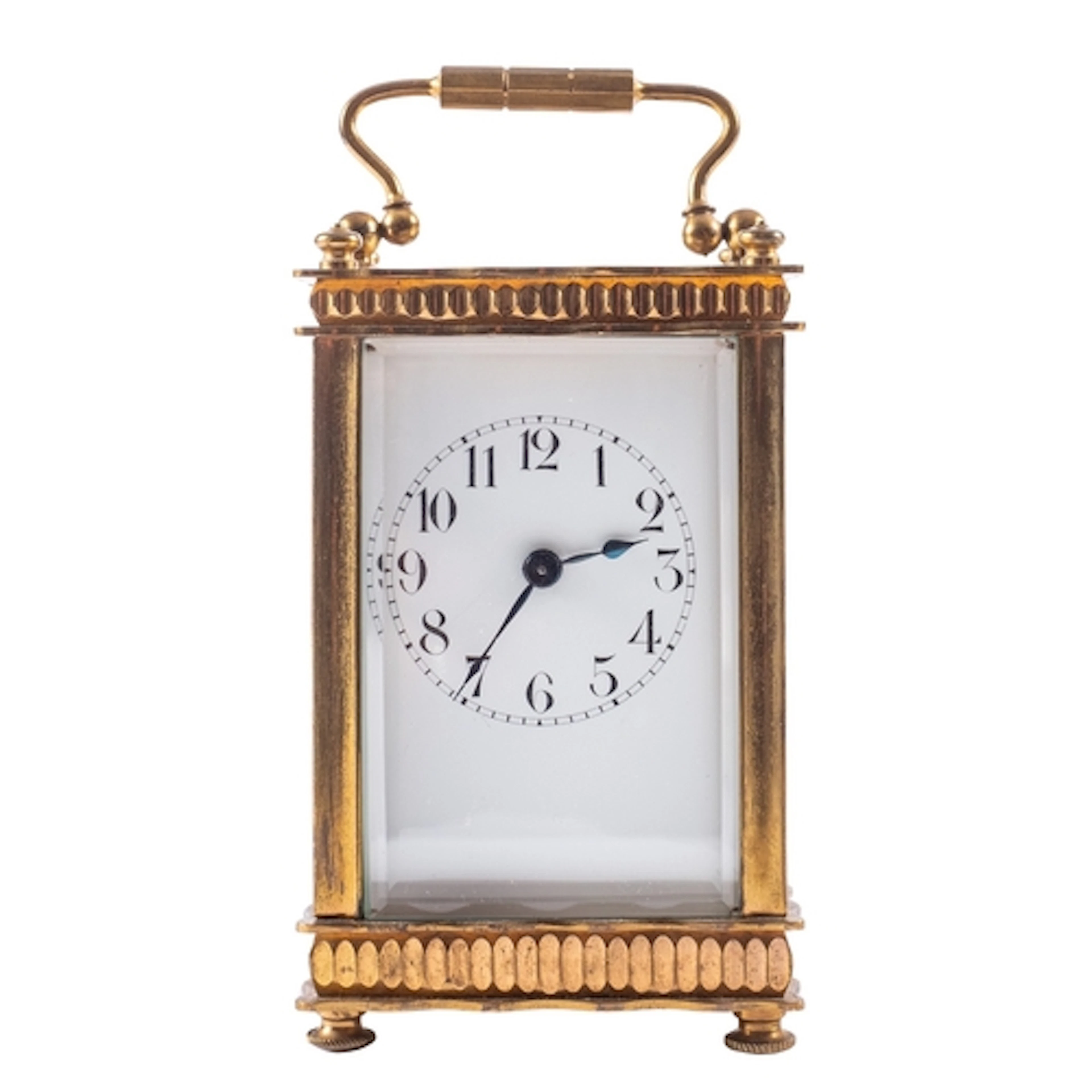 A French Edwardian brass carriage clock, the eight-day durat...