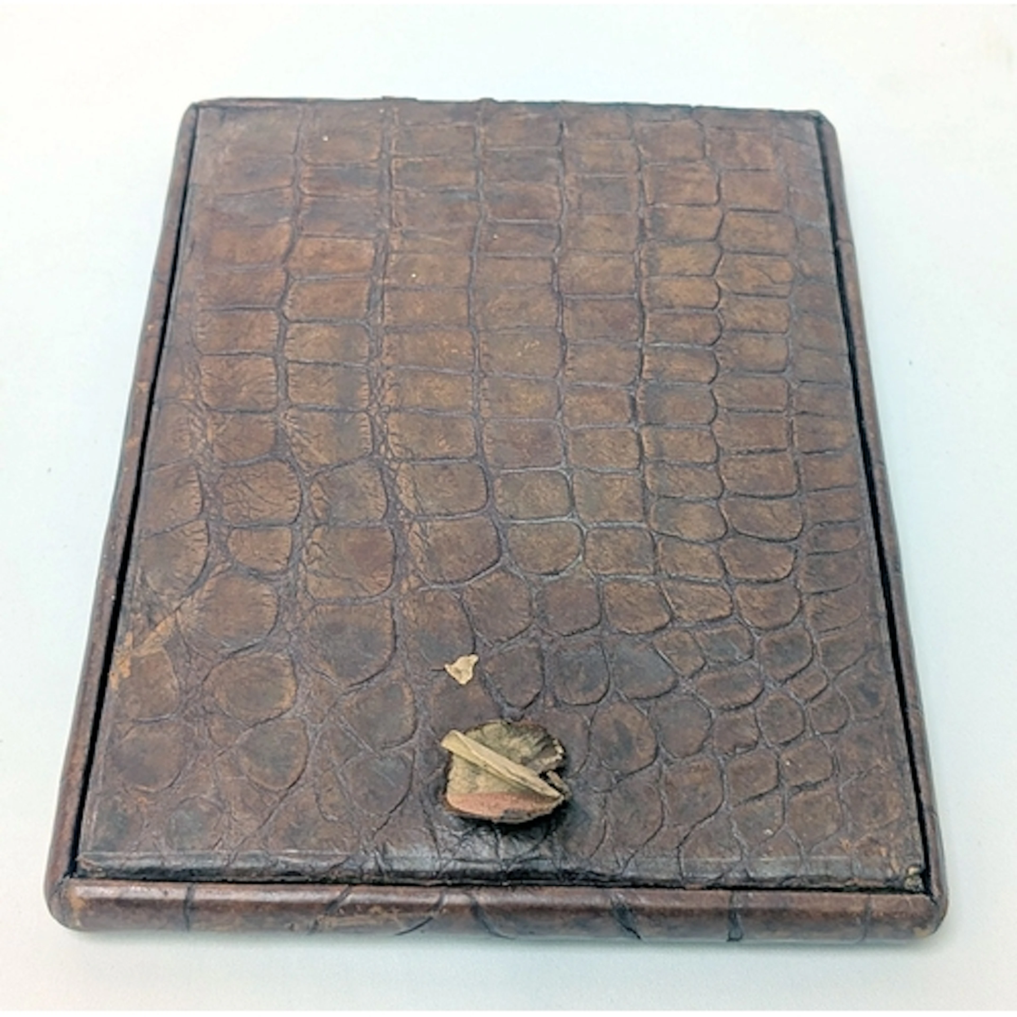 Antique Fold Out Crocodile Skin Bevelled Travelling Mirror
