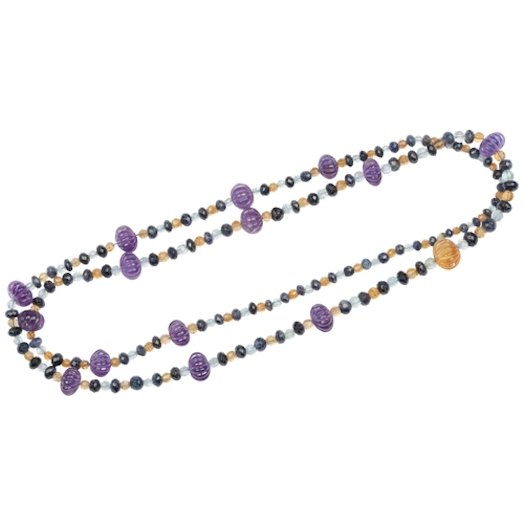 An amethyst, sapphire, aquamarine and citrine bead necklace,...