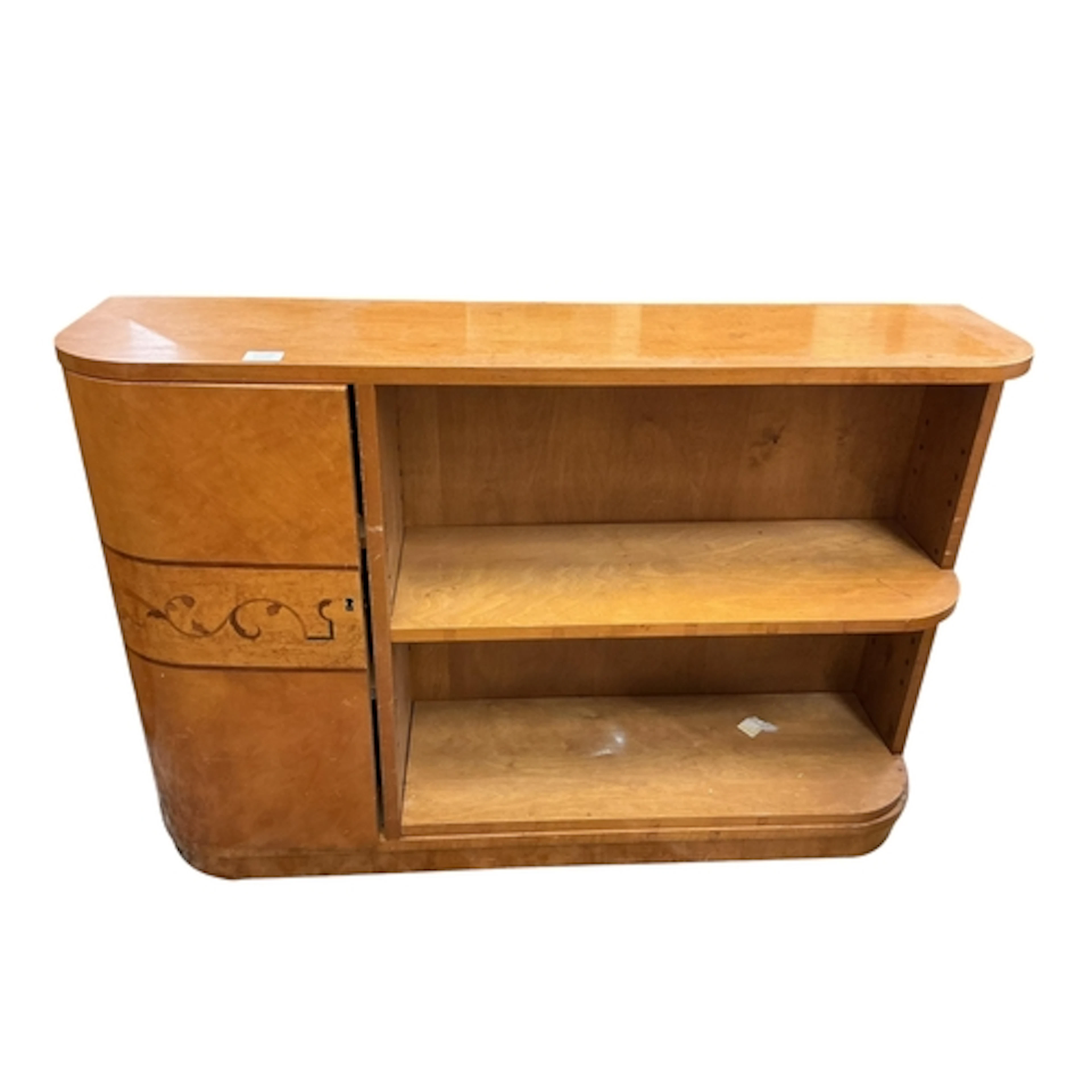 A Swedish Art Deco birch bookcase cabinet, width 120cm, dept...