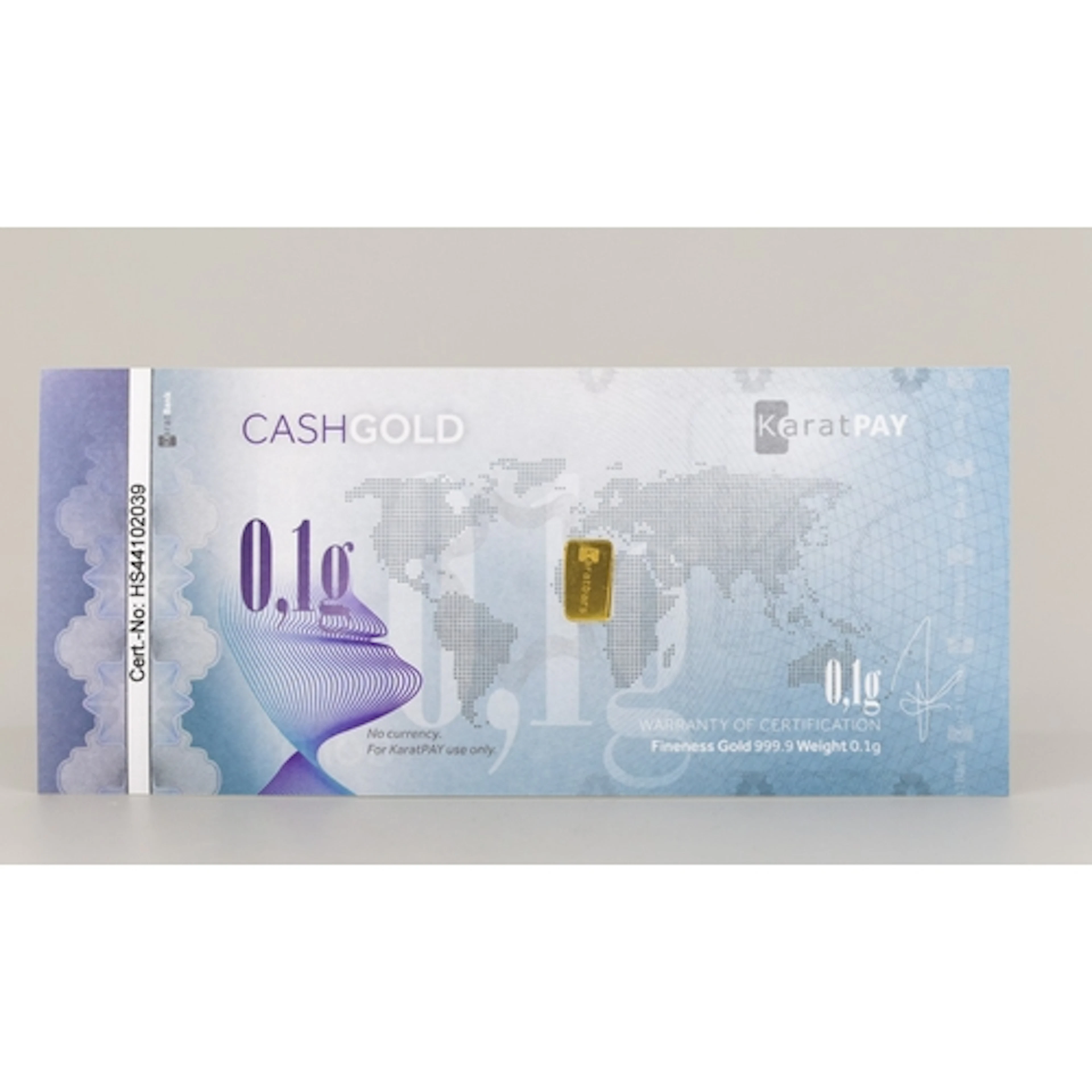 0.1g Fine 999,9 Gold Bar Laminated CashGold Note