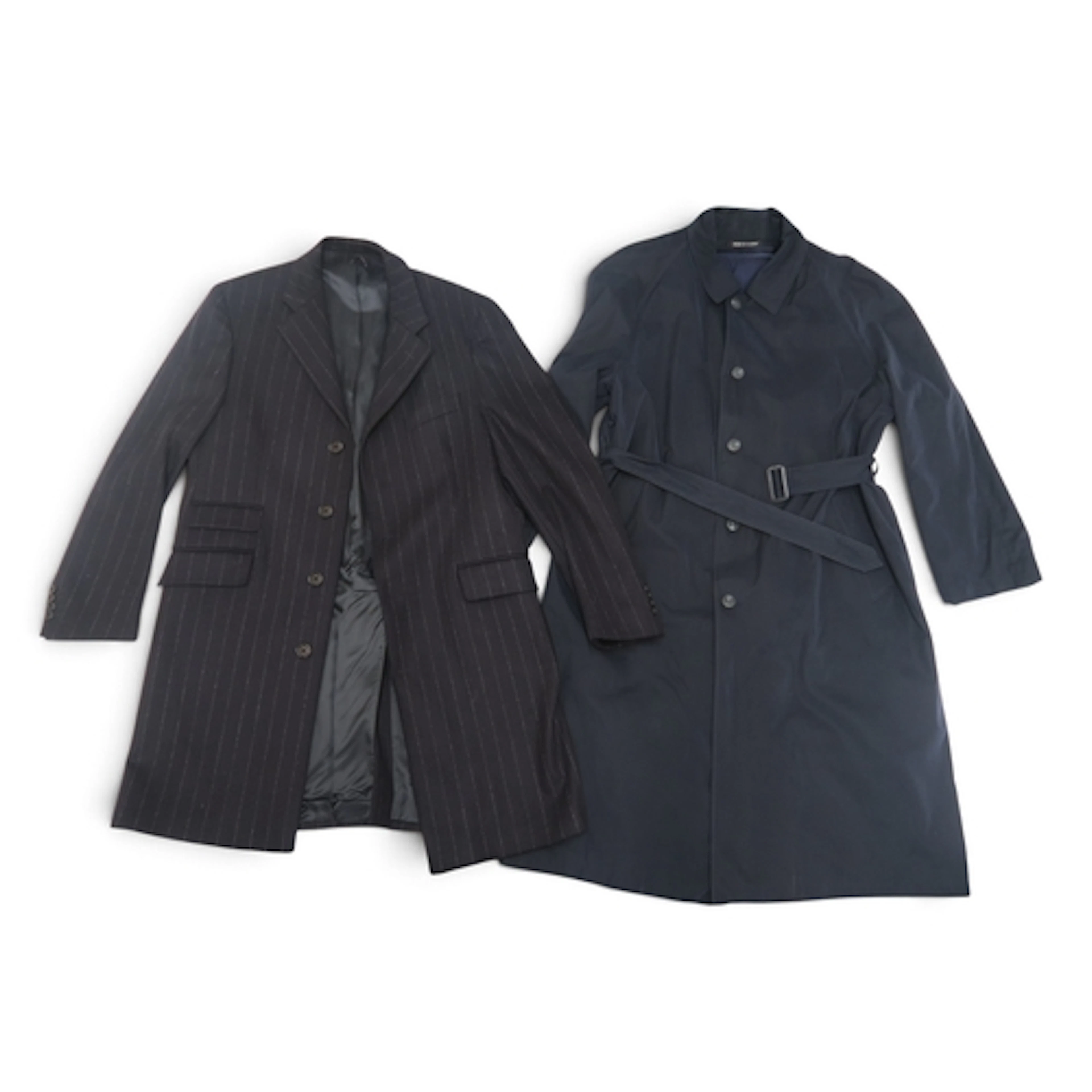 A dark blue pinstripe mens Burberry coat and a Paco Rabanne ...