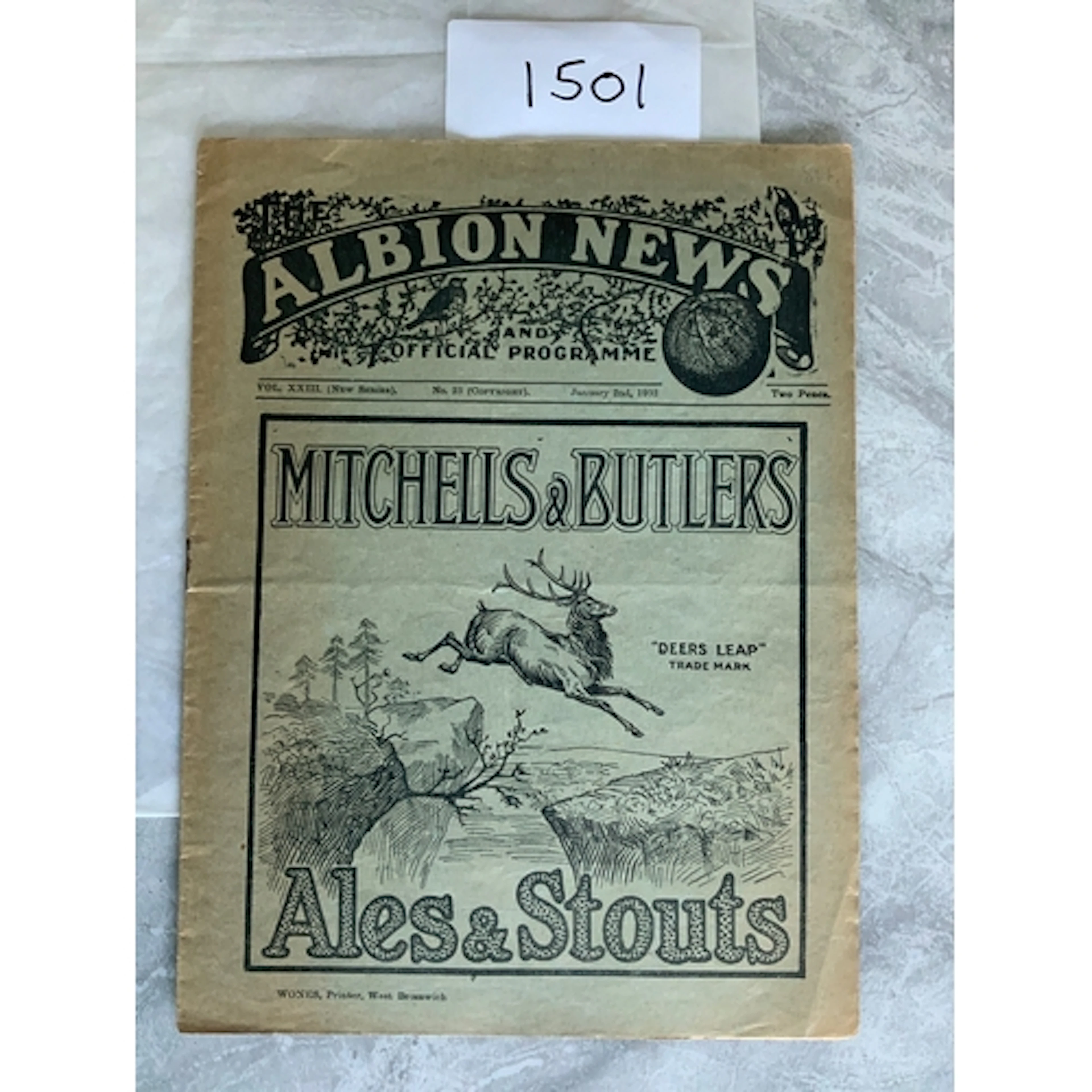 1931 - 1932 West Brom v Arsenal Football Programme: Division...
