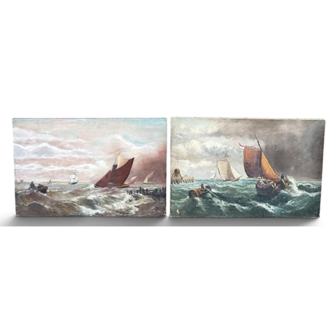 A PAIR OF EARLY 20TH CENTURY SEASCAPES Oil on canvas. 61cm x...
