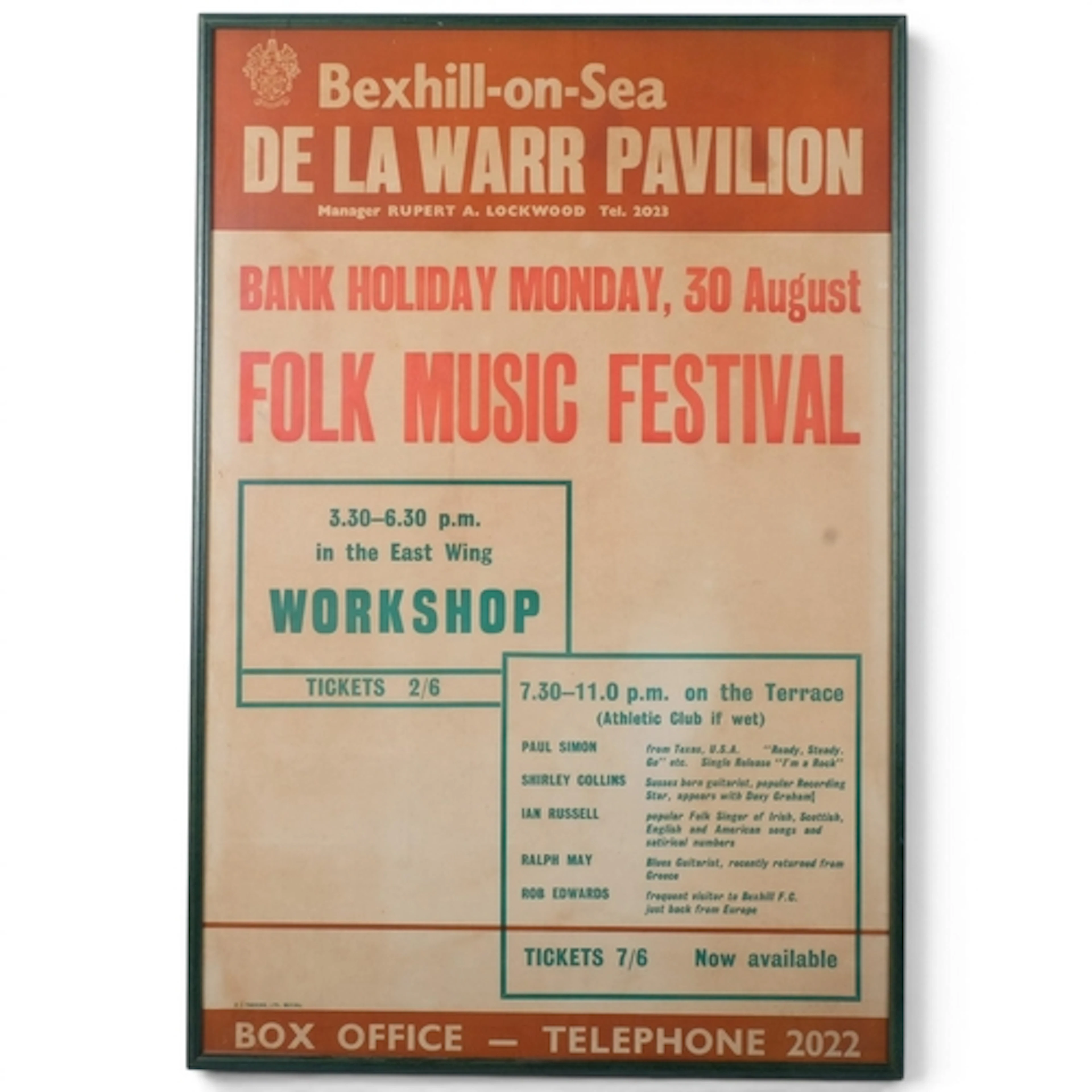 A 1965 De La Warr Pavilion (Bexhill) Folk Music Festival pos...