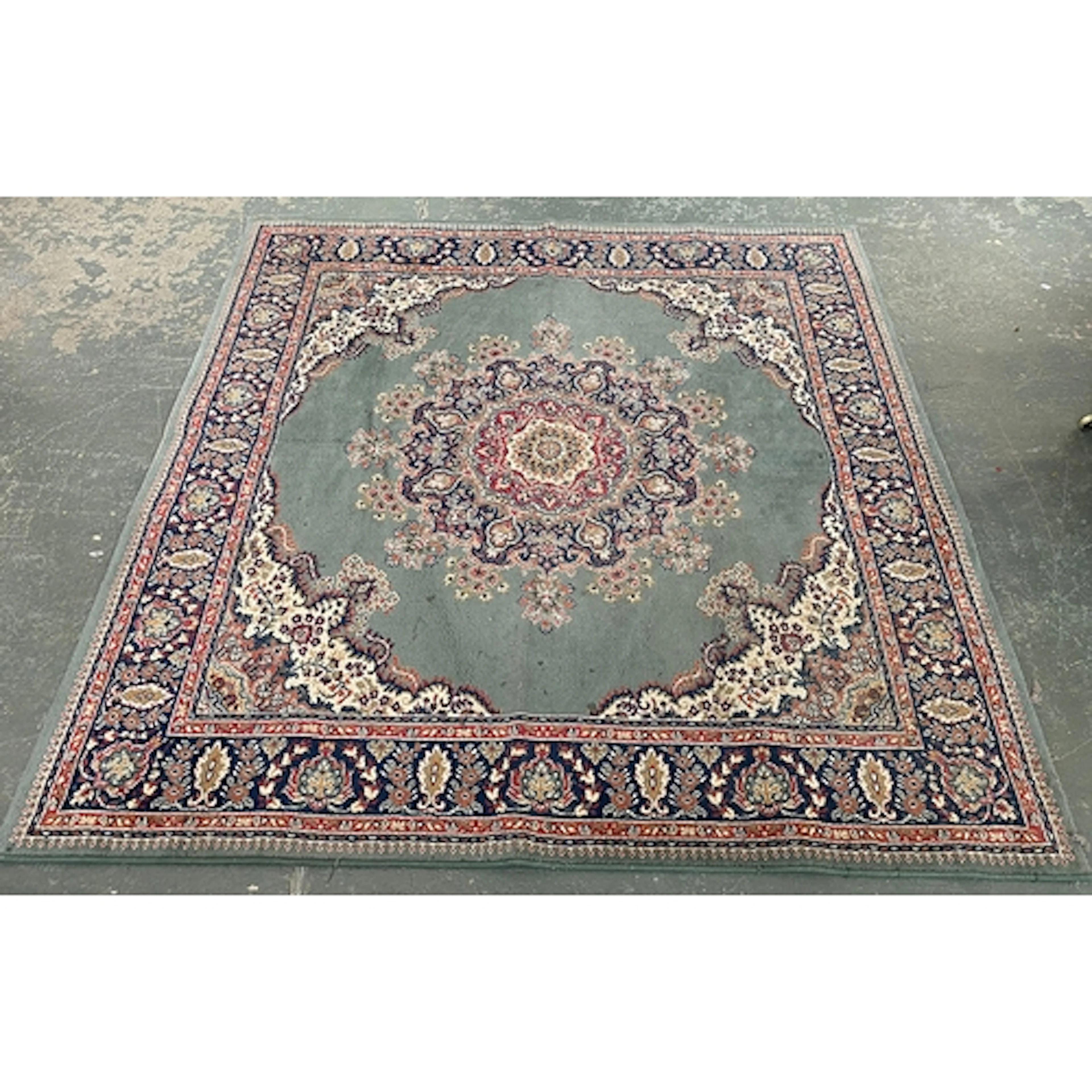 A finely knotted wool rug with central medallion, 188x193cm