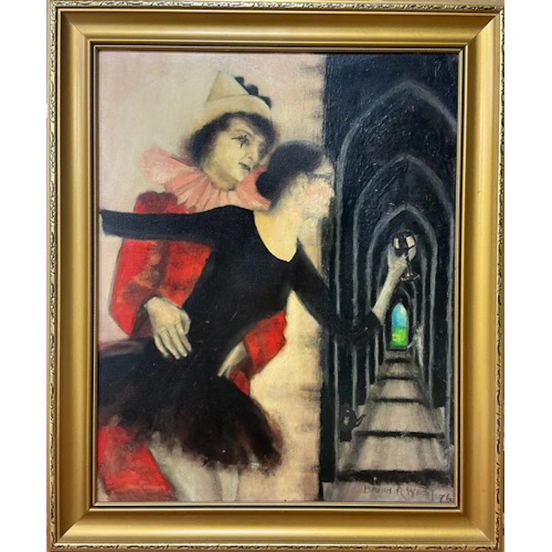 Bryan R West (20th century) Pierrot and Dancer signed, dated...