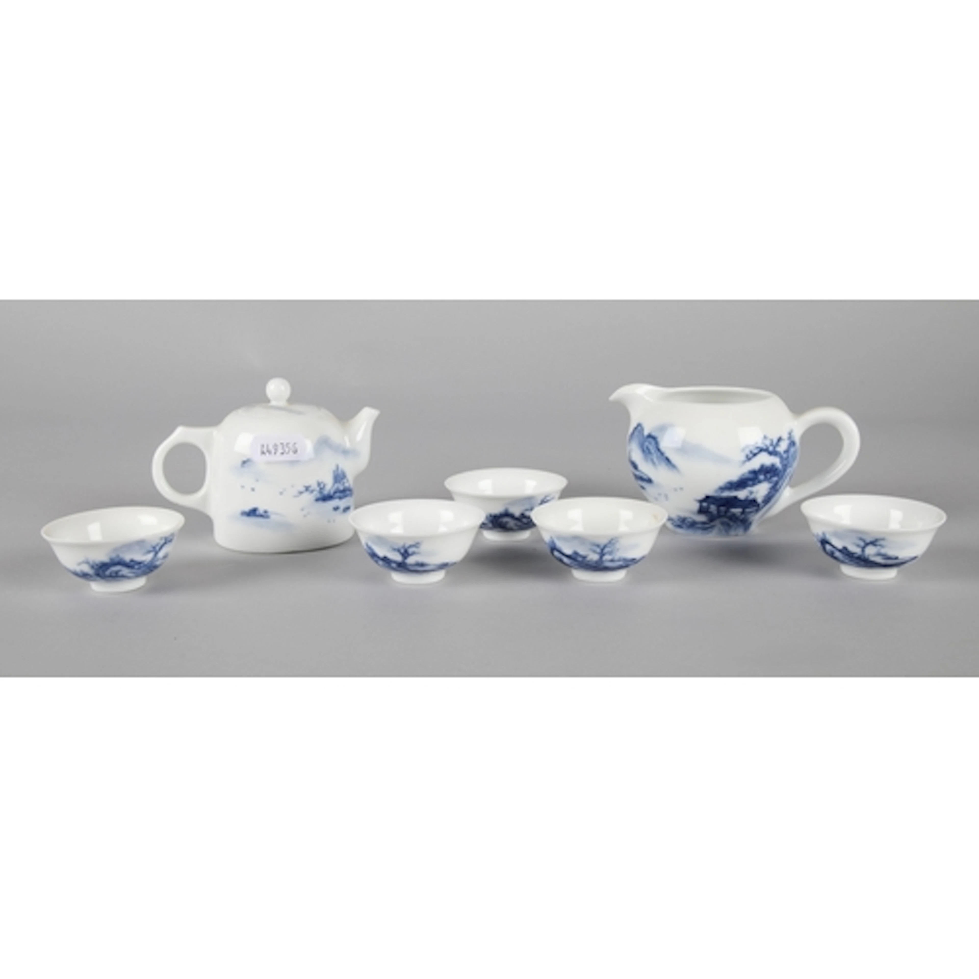 Oriental hand-painted blue and white porcelain tea set, to i...