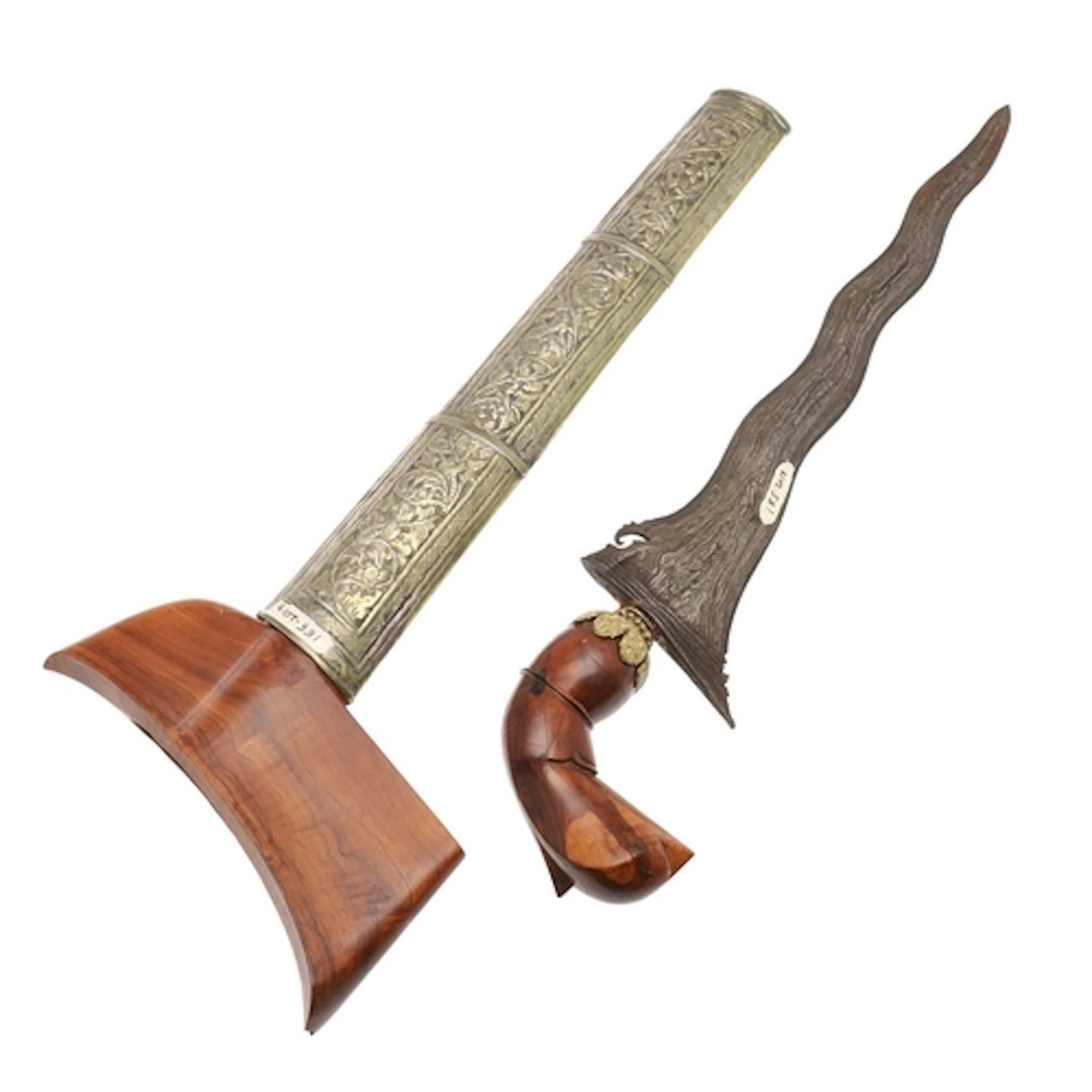 A 19TH CENTURY JAWA DEMAM TYPE KRIS AND SCABBARD. The 30 cm ...