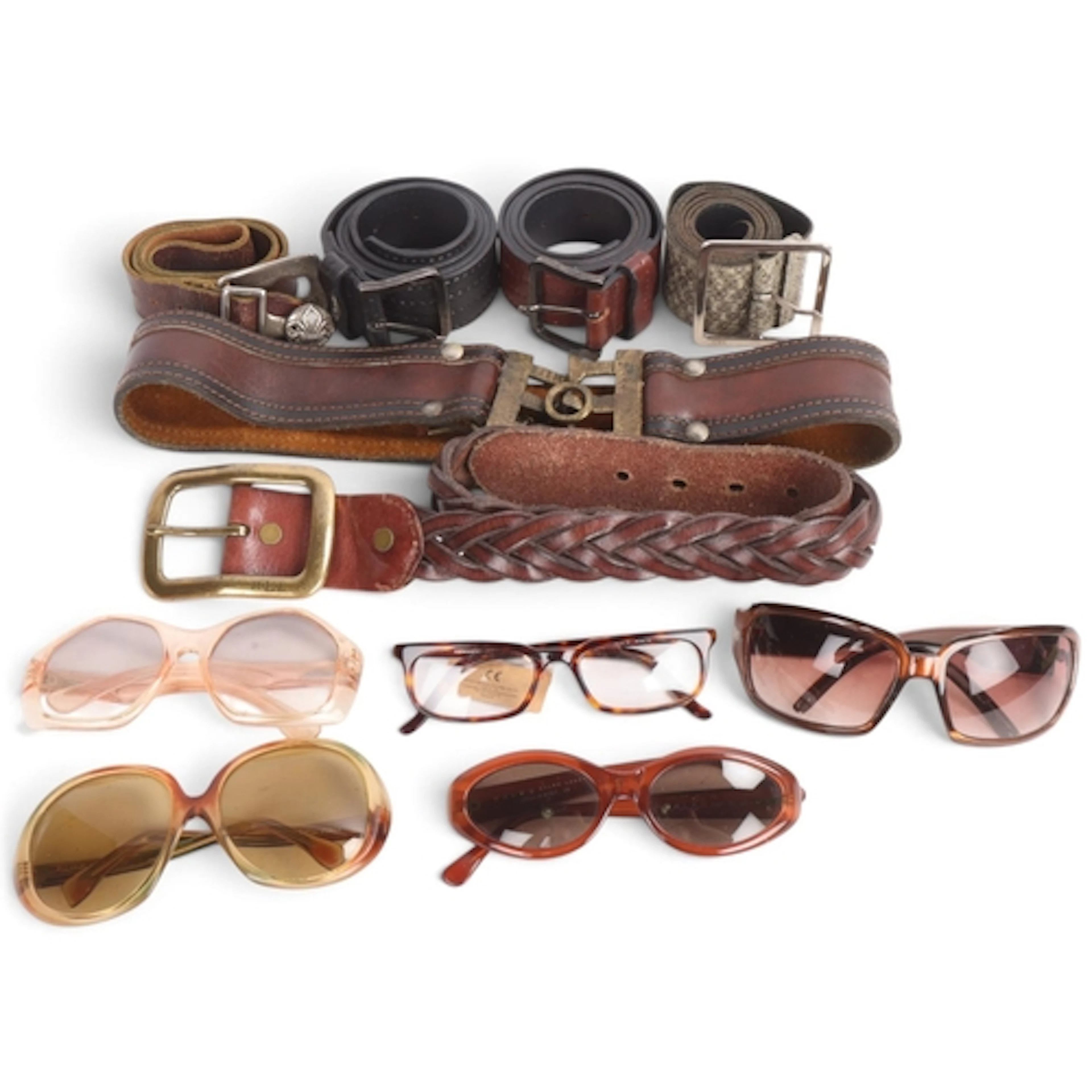 A group of 1970s belts and sunglasses, including Ralph Laure...