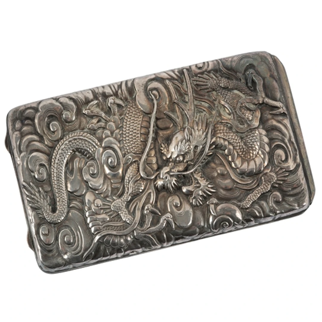 An early 20th century Chinese Export white metal card case, ...